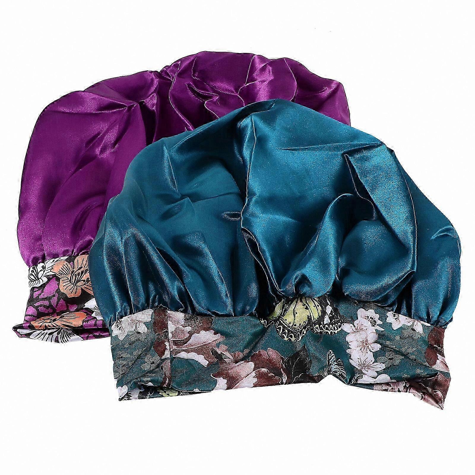 2-Pack Patterned Elastic Bath Caps for Hair Protection During Shower or Sleep