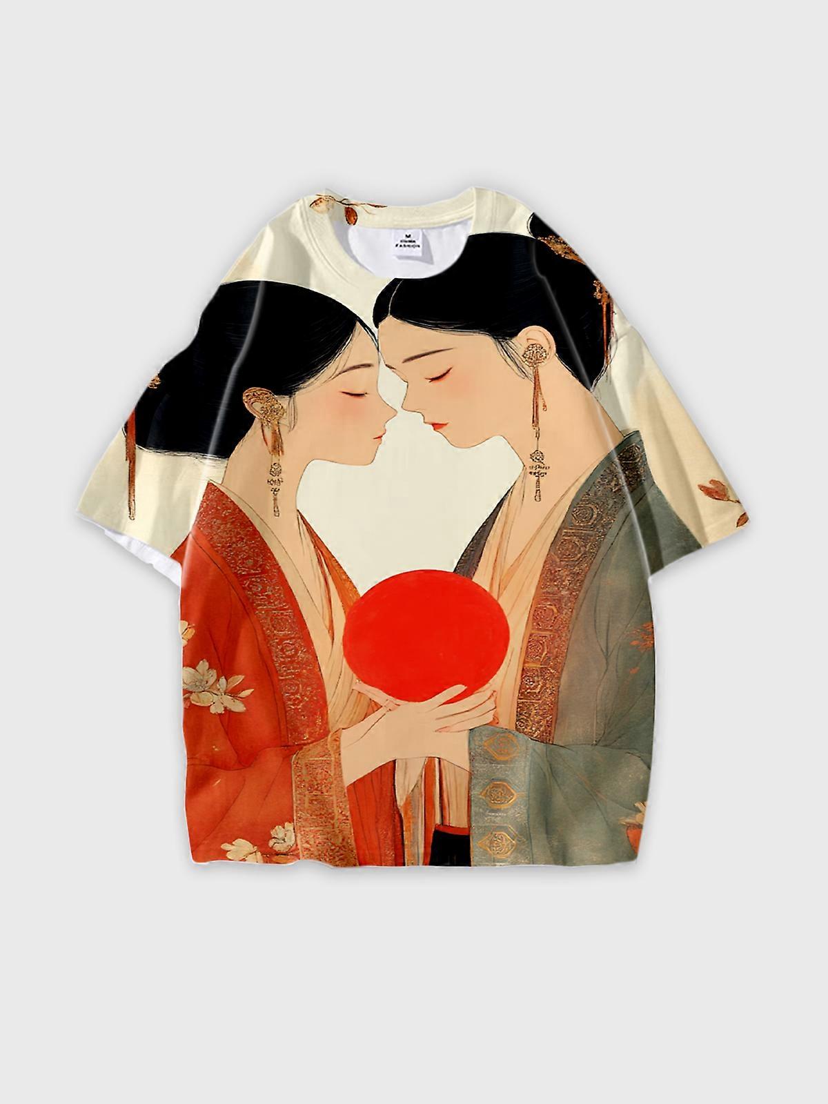 T-Shirt Round Neck, Loose Short Sleeve Pattern Graphic Tee, Unisex Summer Casual Top W1962