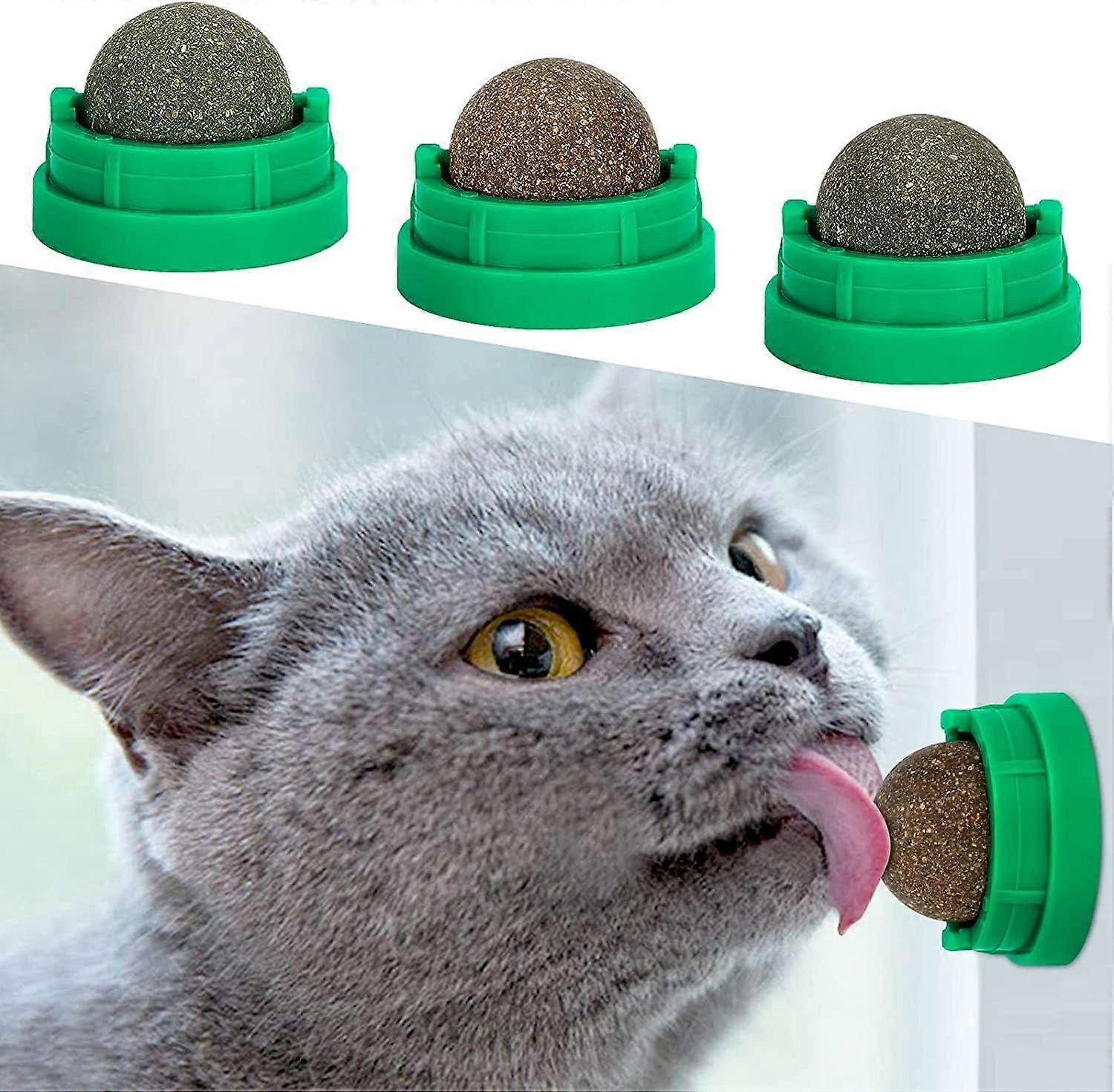 3PCS Catnip Balls, Catnip Ball for Cats Wall, Edible Kitty Toys for Cats Lick, Safe Healthy Kitten Chew Toys, Teeth Cleaning Dental Cat Toys