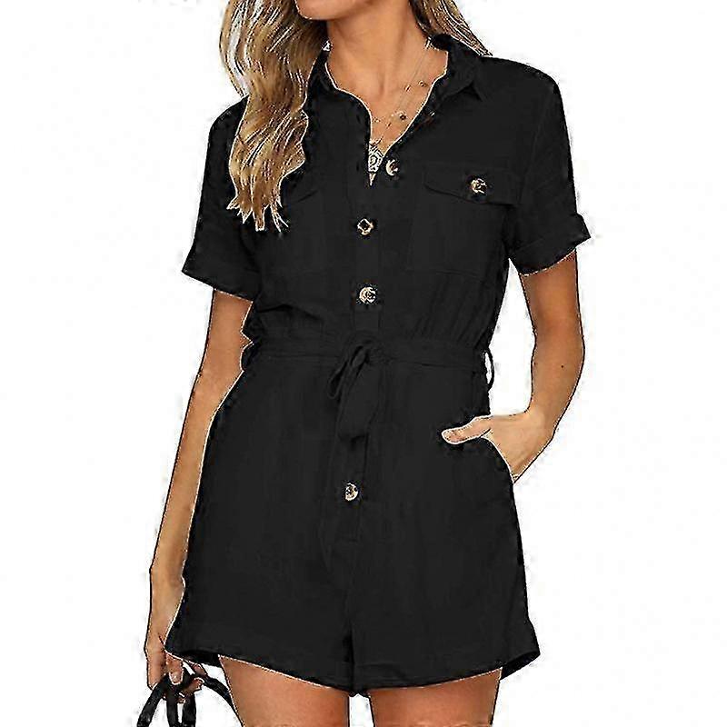 Girls Spring Cuffed Sleeves Jumpsuit Front Button Separate Belt Jumpsuit
