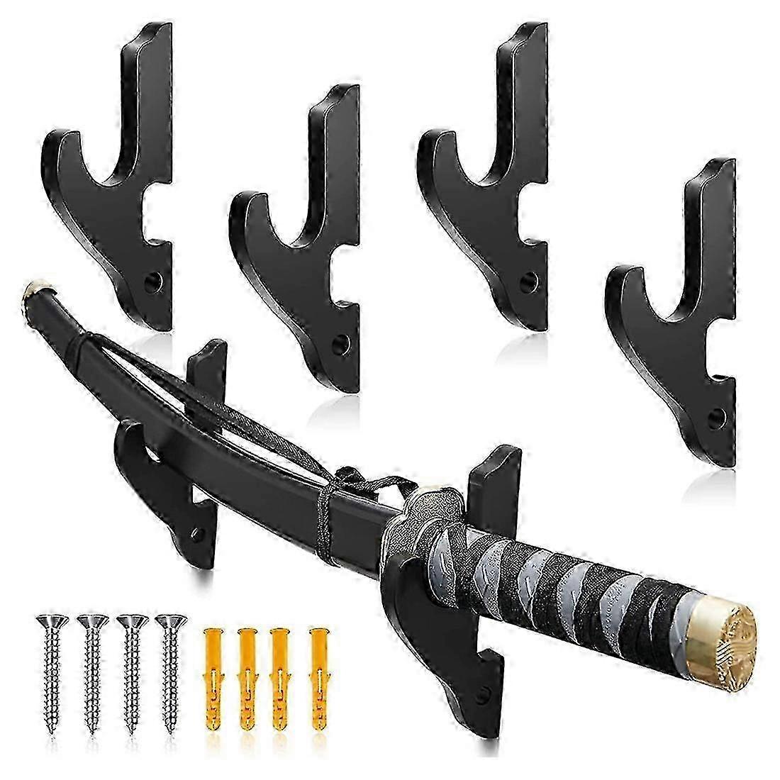 Adjustable sword holder for wall display - 4 sets wooden martial arts stand