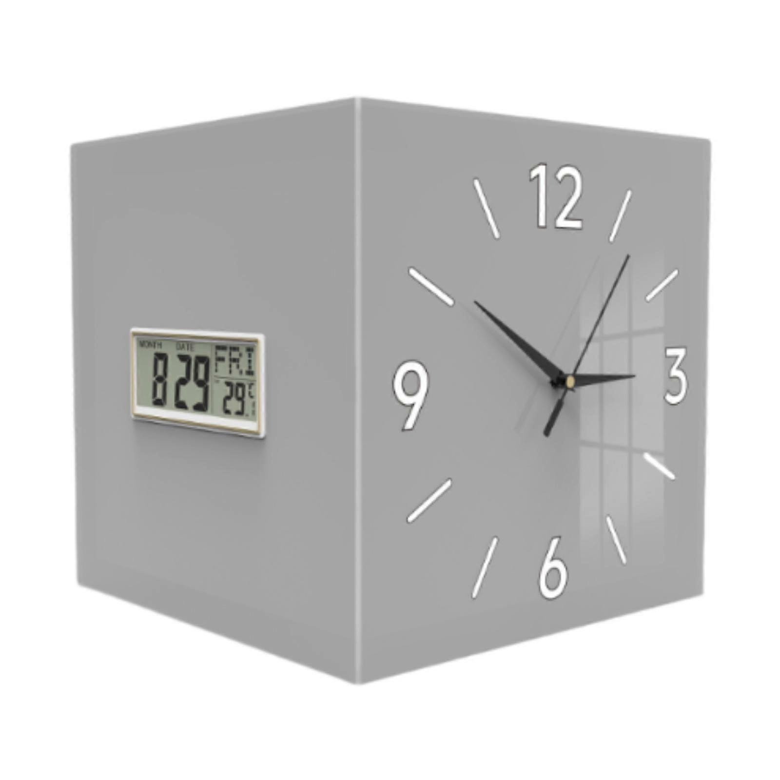 Double Sided Corner Wall Clock Temperature Display Quiet Month Date Week Display