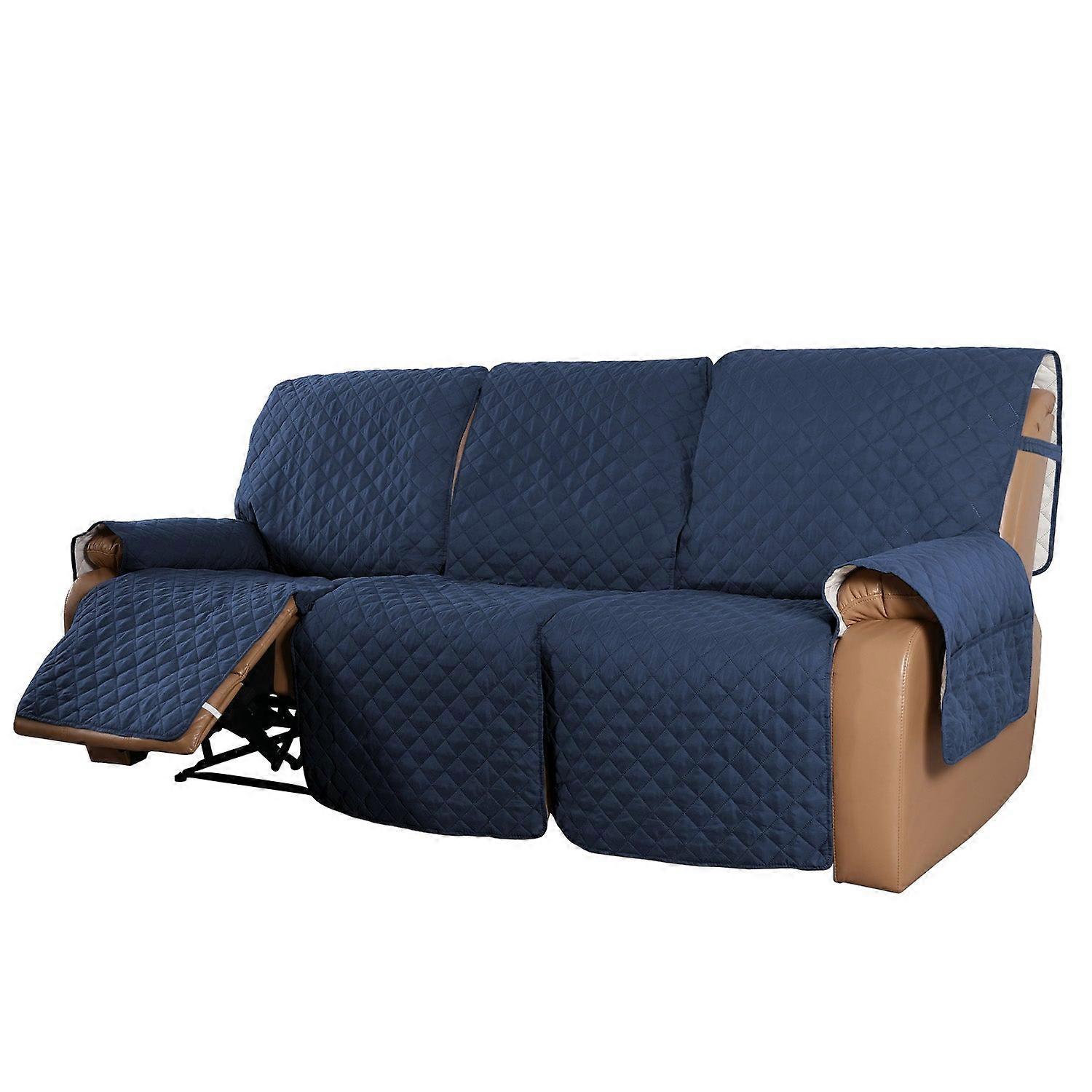 Recliner Sofa Cover With Pocket, Slipcovers Reversible Washable Elastic Adjustable Strap For Home(3 Seater,navy)