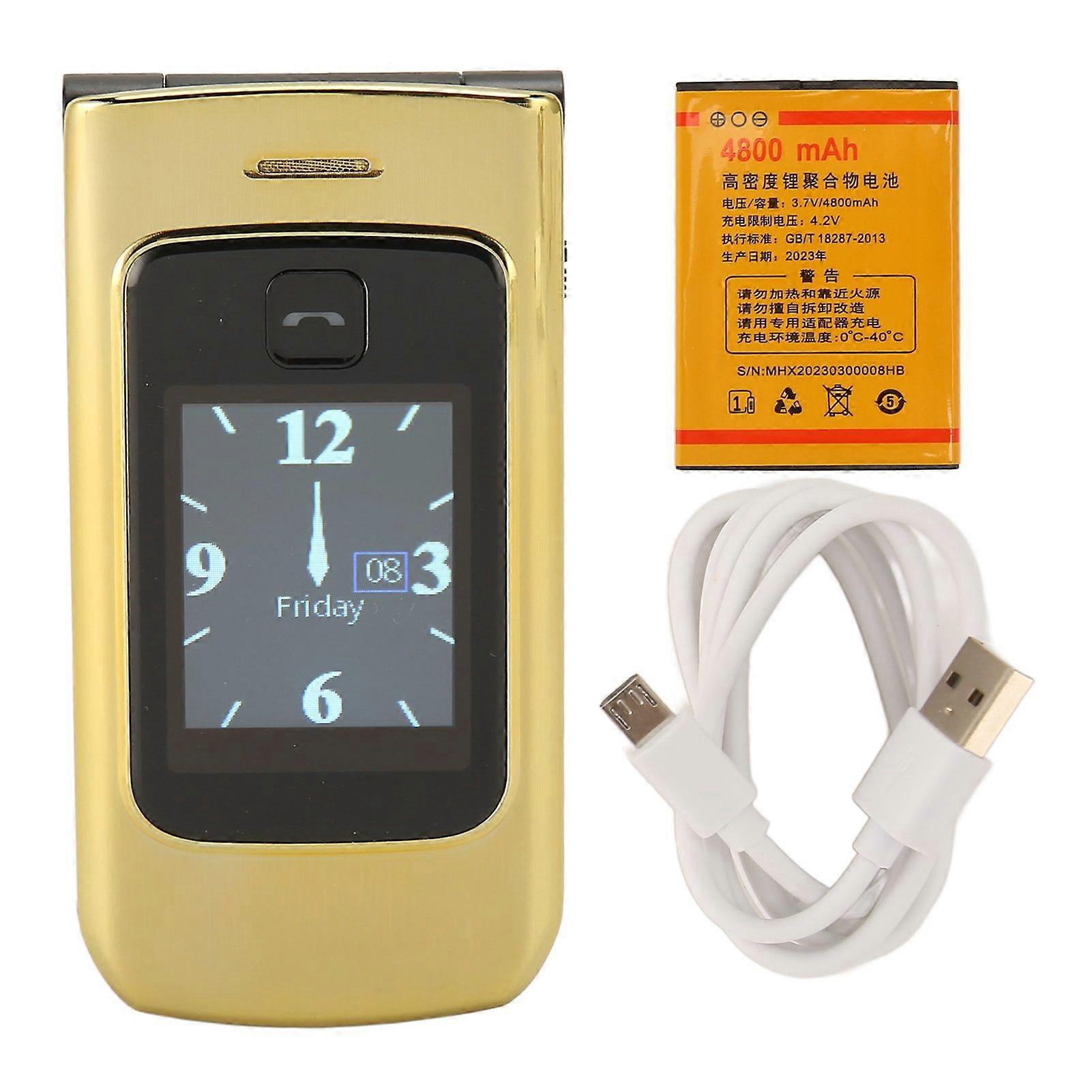 YEEMI K21 + 4Gフリップ携帯電話ビッグボタン2.6インチ1.77インチデュアルスクリーン大音量4800mAhバッテリースピードダイヤルシニアゴールド用SOS付きベーシック携帯電話