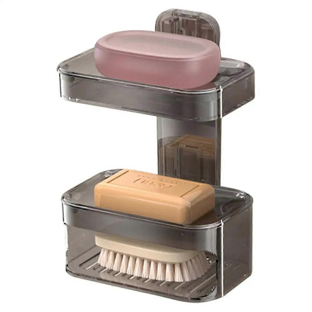 Shower Soap Dish Wall Mounted Toiletries Container Double Layer