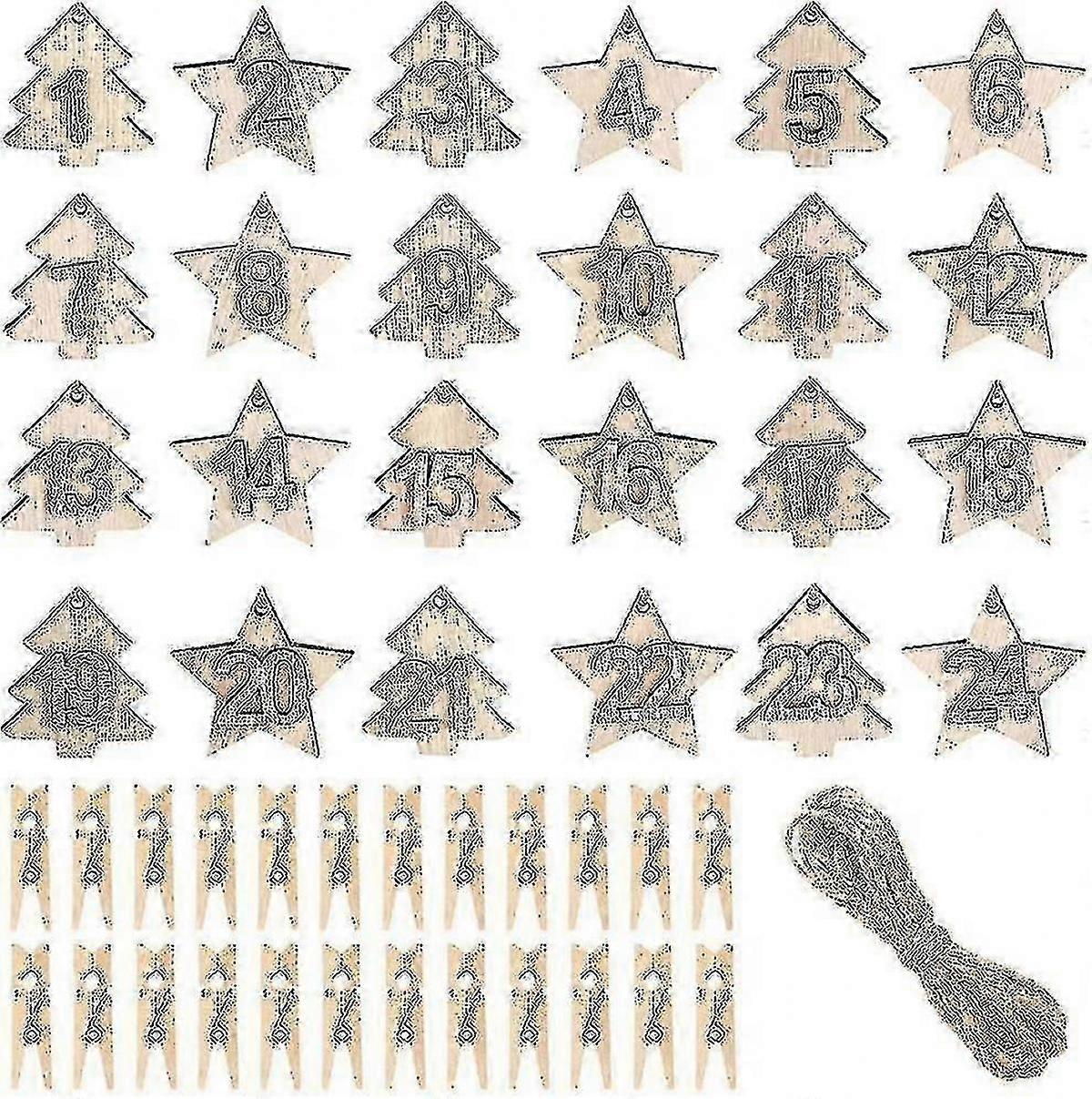 Advent Calendar Numbers Wooden, Christmas Advent Calendar Number Christmas Countdown Calendar With 24 Pieces Clips, Wooden Christmas Tree Ornaments bd