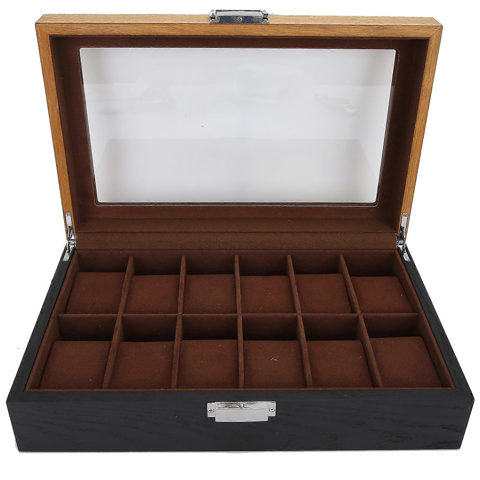 Solid Wood Watch Box, 12 Compartments, Two-Tone Display, Storage, Collection, Classic, Vintage
