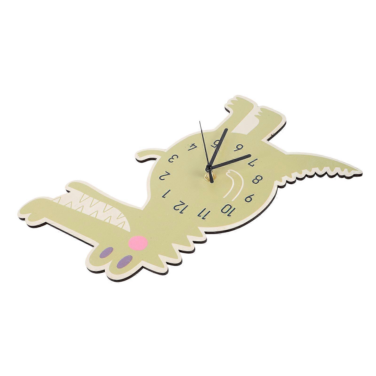 Dinosaur Clock Retro Wooden Wall Clock Silent Operation 4Pcs Set