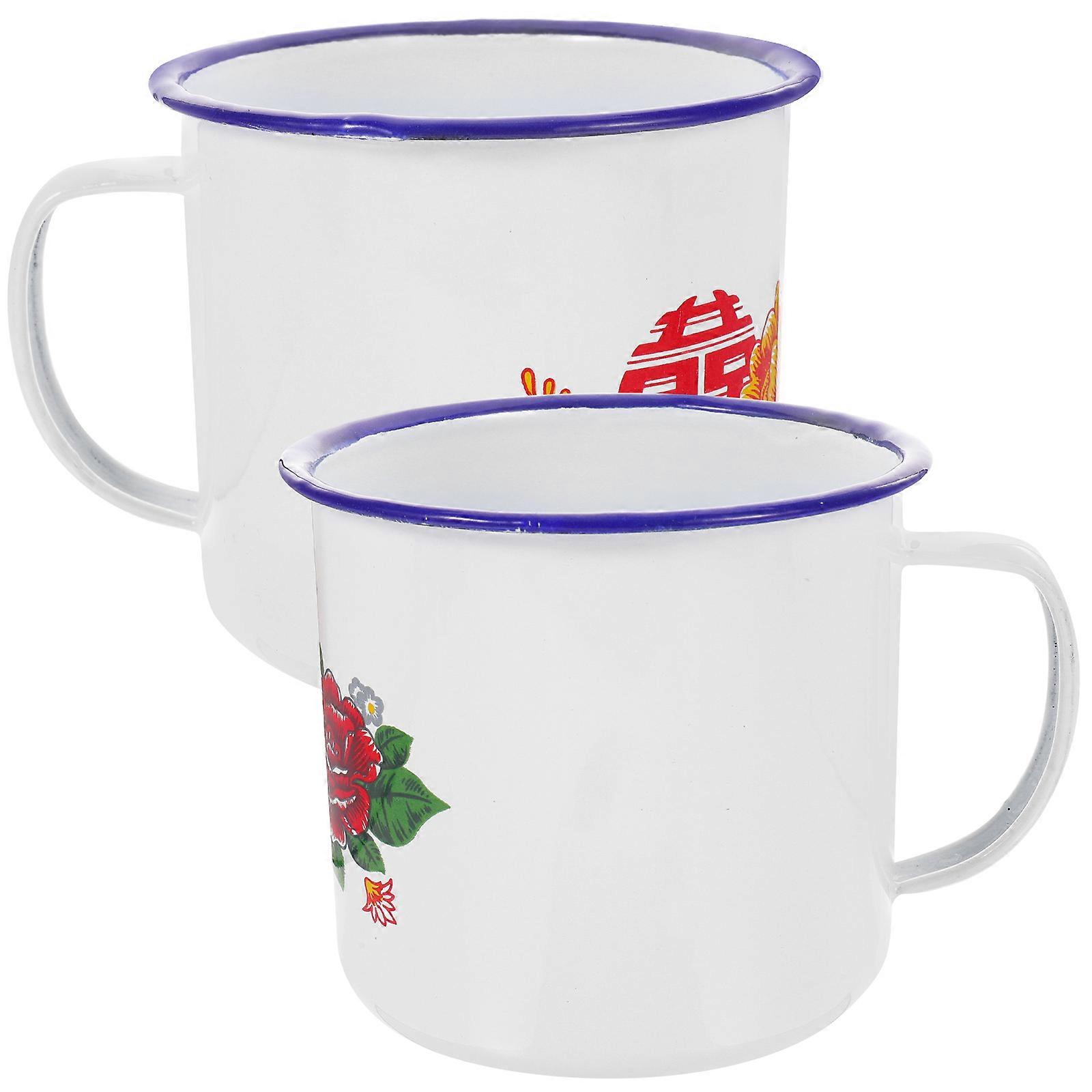 Smooth Enamel Teacup 6Pcs Classic Chinese Style Vintage Drinking Holder Home Use 700ml