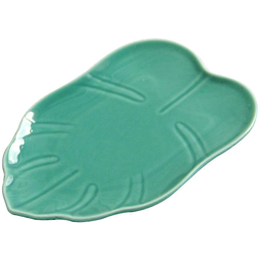Leaf Shaped Blue Ceramic Dessert Plate for 2Pcs Food Serving Dish
