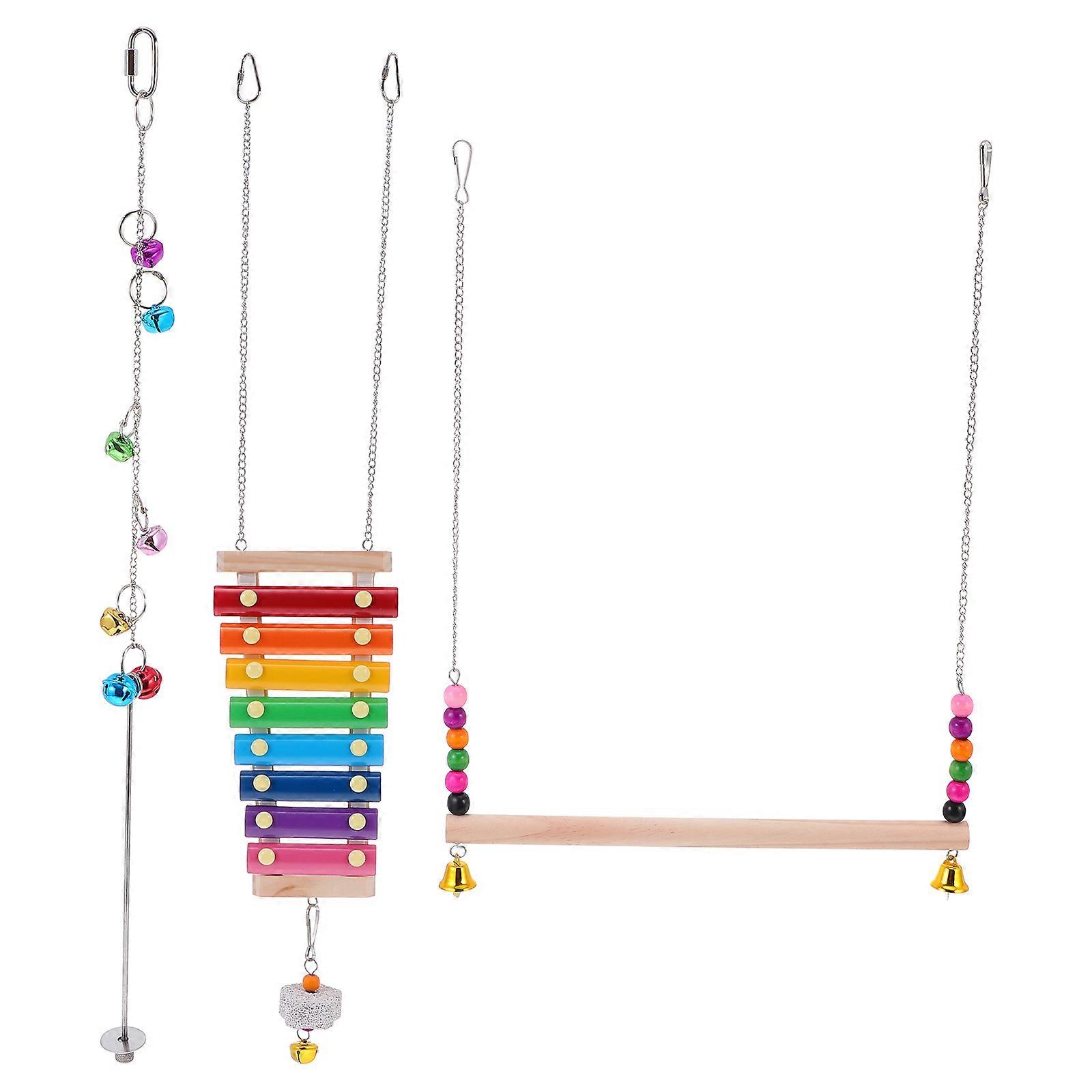 Chicken Swing Toy Wooden Perch and Toy Set for Pet Use 3Sets