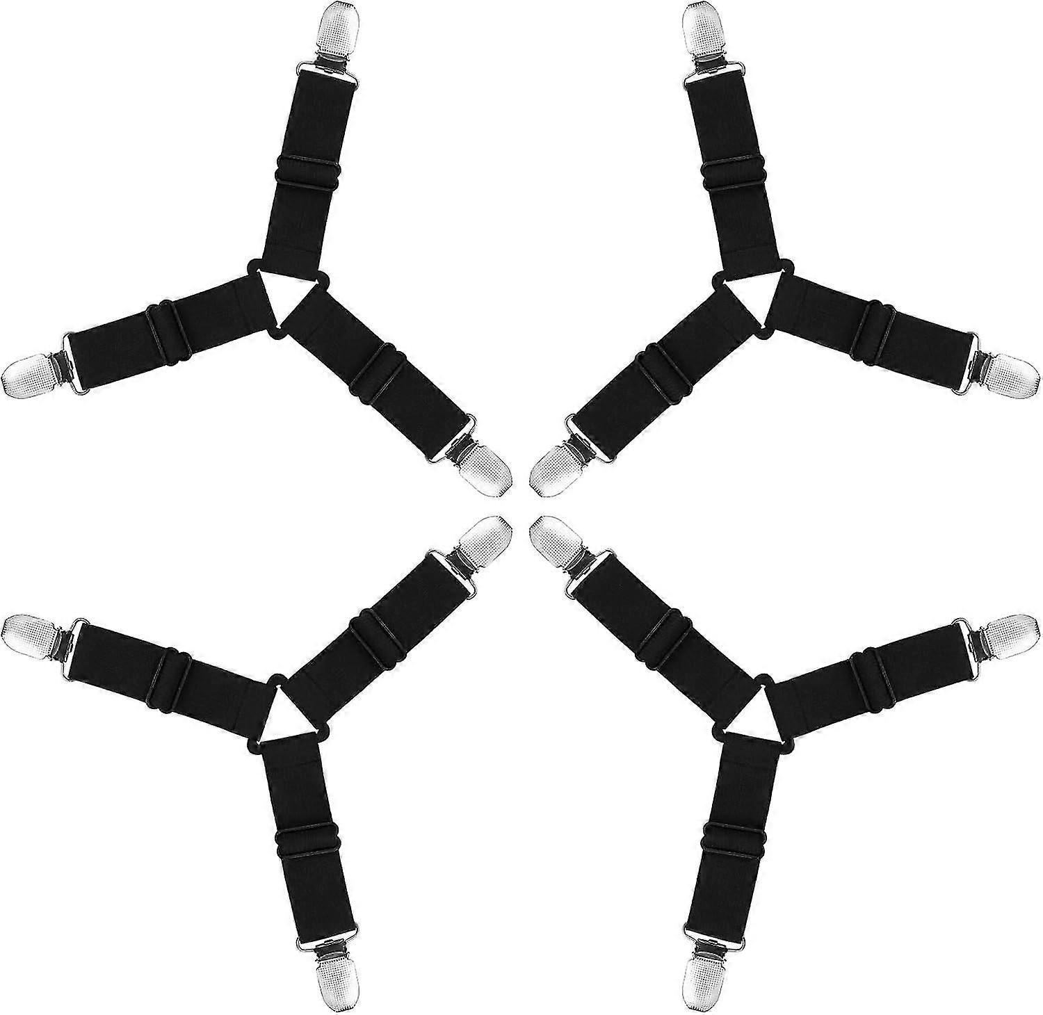 4 Pcs Bed Sheet Clips - Adjustable Straps With Clips, Mattress Fasteners, Black