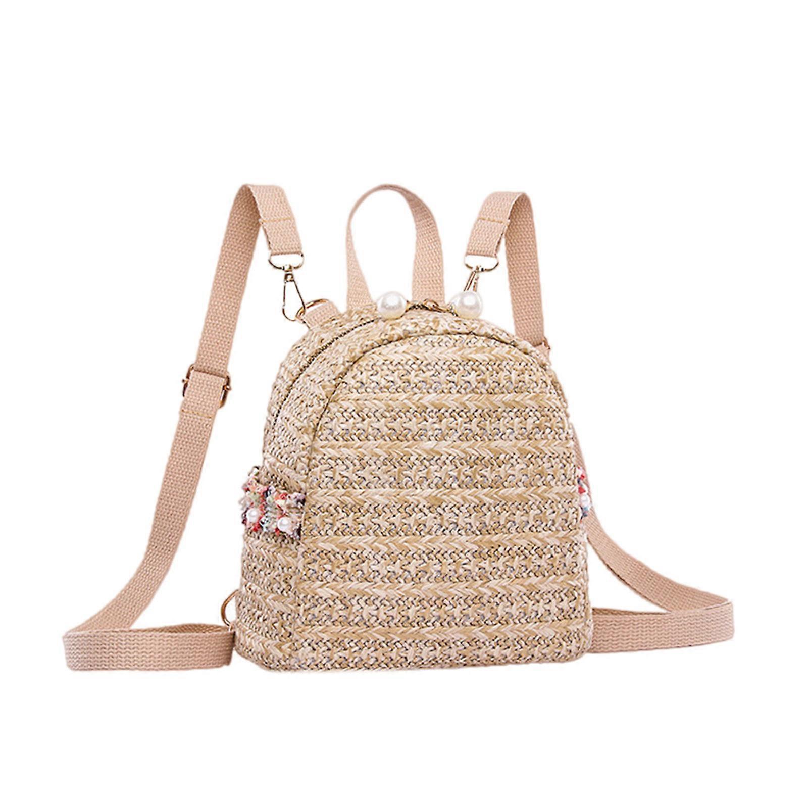 Chic Backpack Zipper Straw Weaving Mini Backpack for Travel 3Pcs