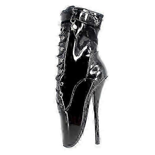 Spiked heeled black lace-up pointed-toe ballet pumps