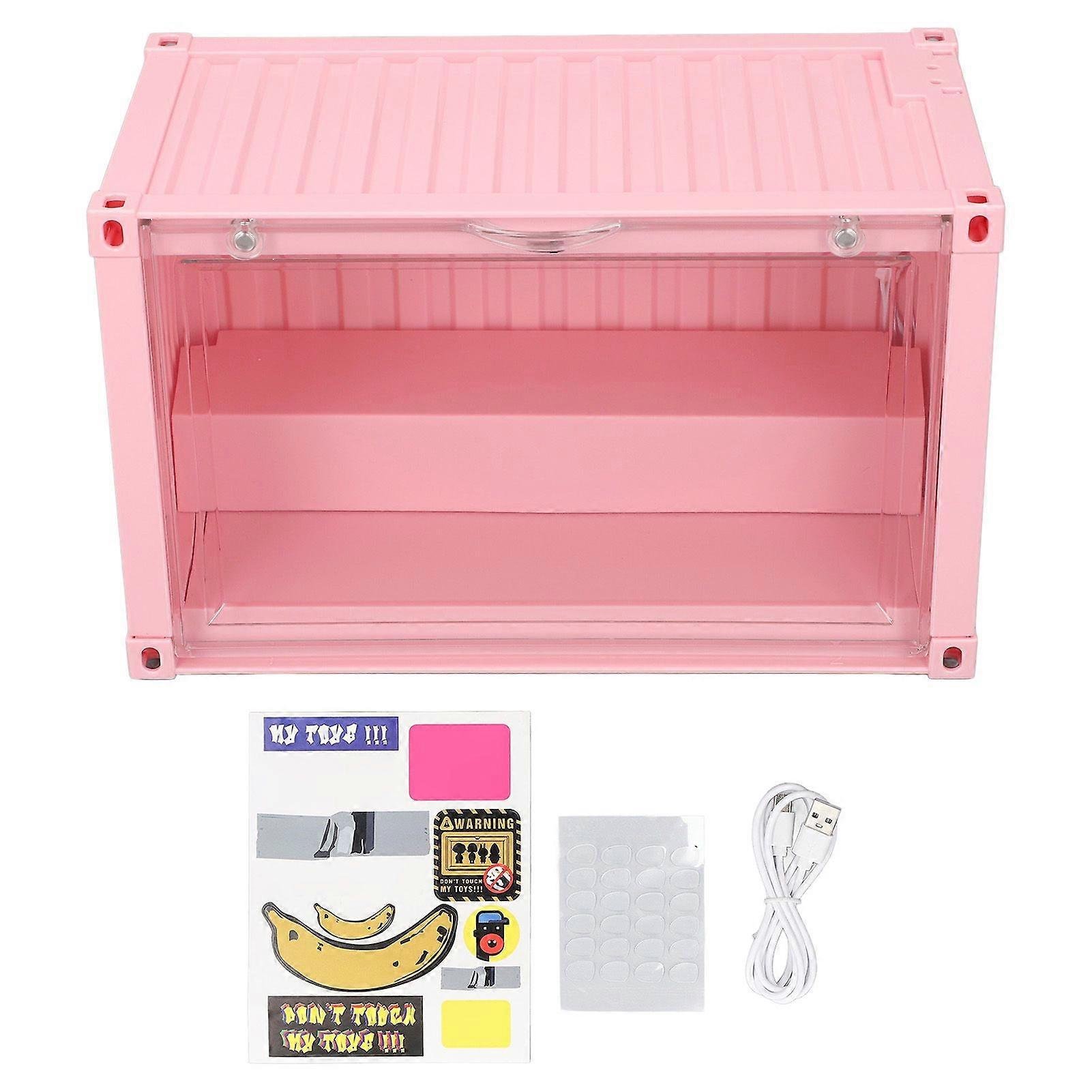 Miniature Figures Display Case LED Lit Dustproof Stackable Mini Action Figures Display Case for Toys Models Roseate