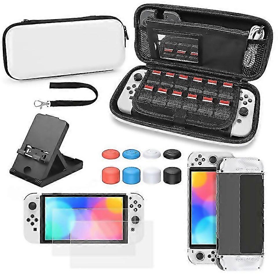 For Game Console Crystal Shell Remote Sensing Cap Tempered Film Storage Bag Set For Switch Oled Cons