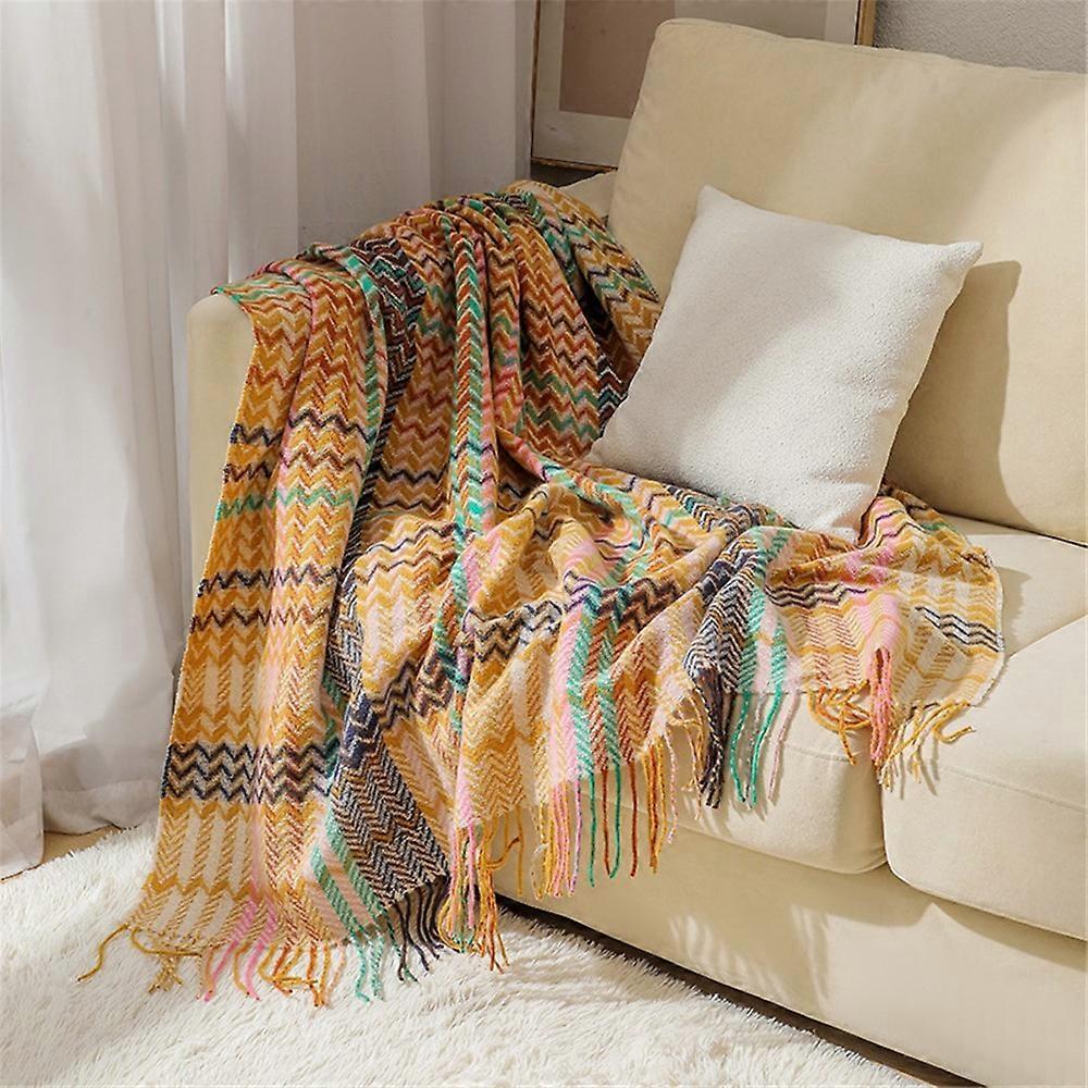 SZ019 127x172cm Wave Pattern Tassels Design Sofa Throw Blanket Air Conditioning Blanket
