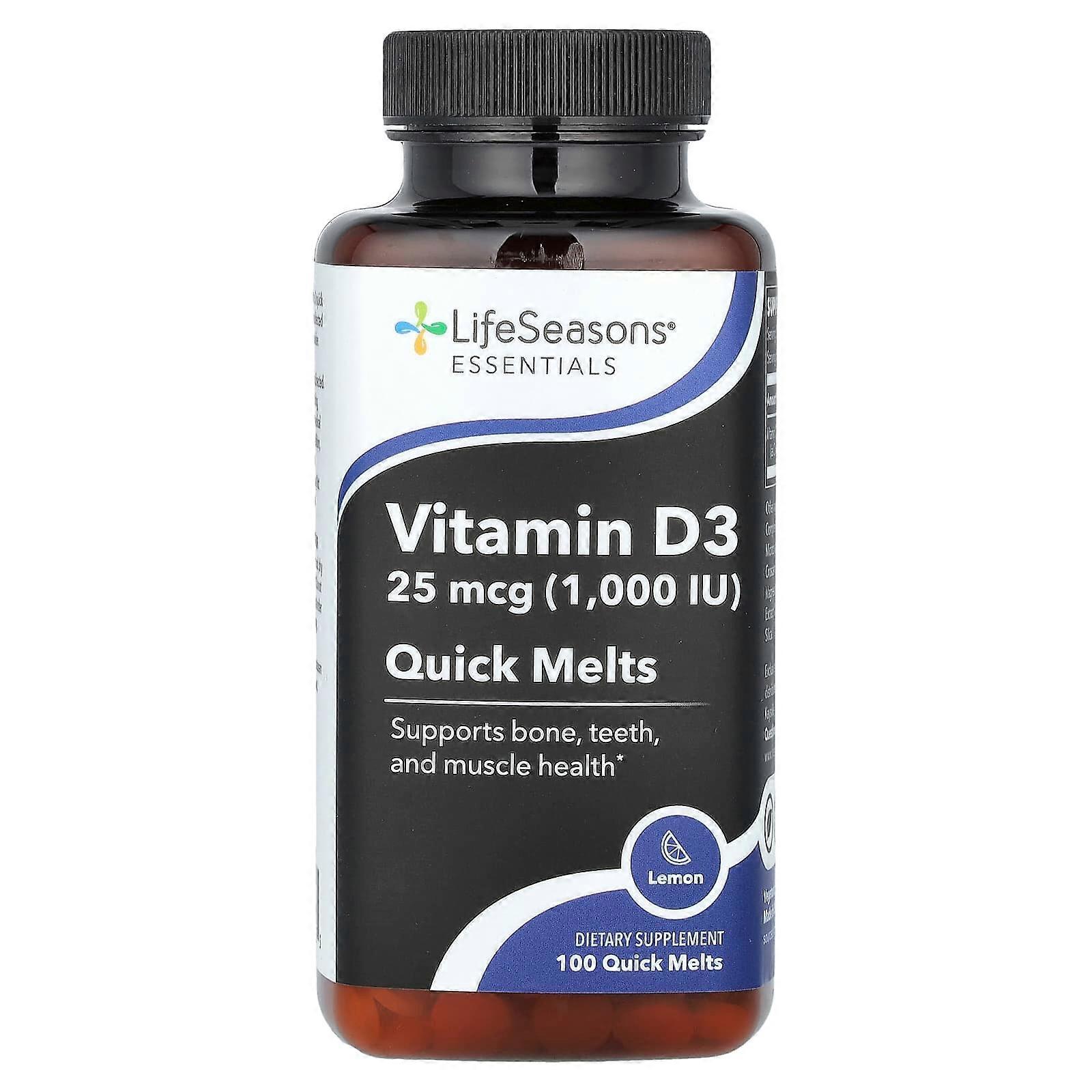 Essentials, Vitamin D3, Lemon, 25 mcg (1,000 IU), 100 Quick Melts