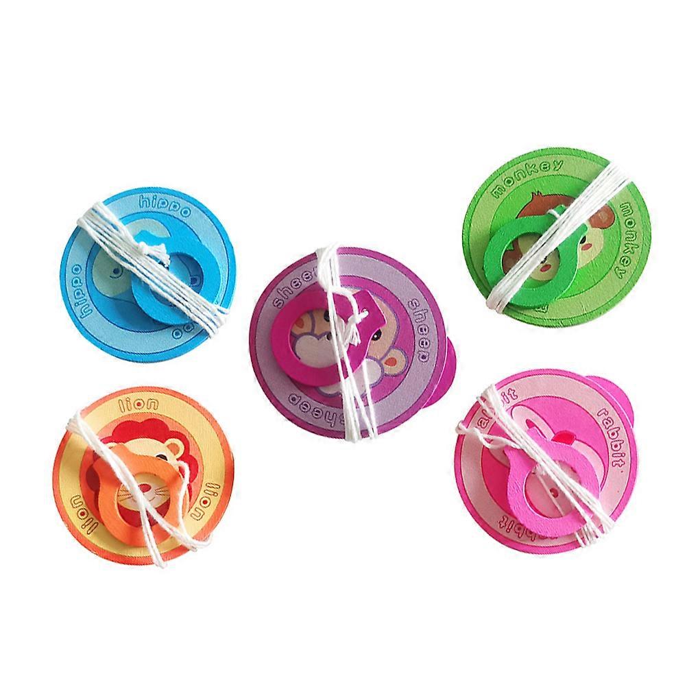 Pull String Educational Toy Wooden Peg Tops 5Pcs Children Plaything