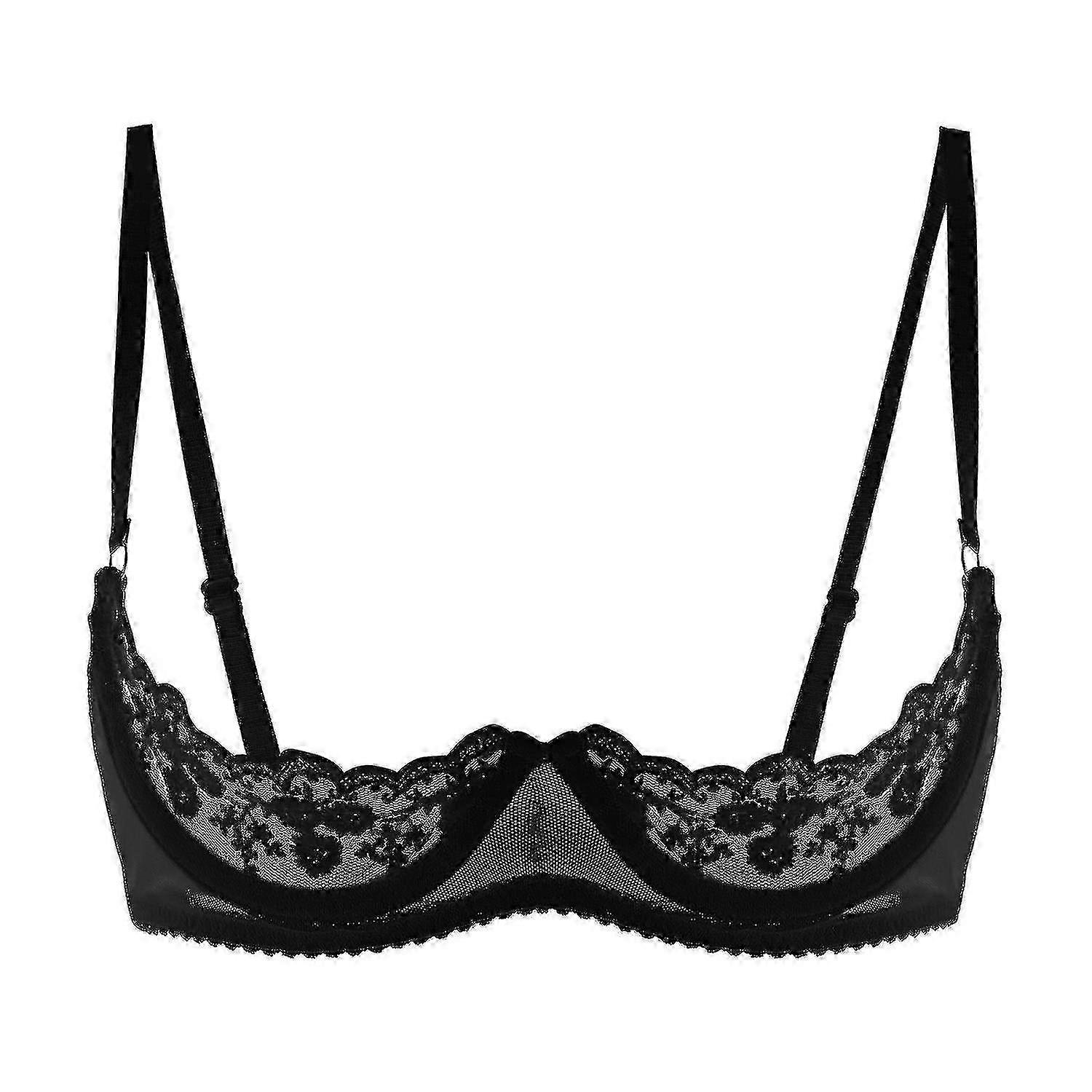 Dam 1/2 kopp Push Up Underwire Spetsbehåska Öppen Bröstkopp BH Toppar Justerbar rem Svamp Vadderade Brassiere Underkläder