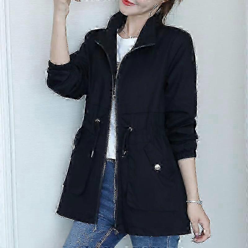 Double Layer Women's Windbreaker Fashion Jacket for Spring Autumn - Plus Size, Stand-Up Collar, Coats for Ladies