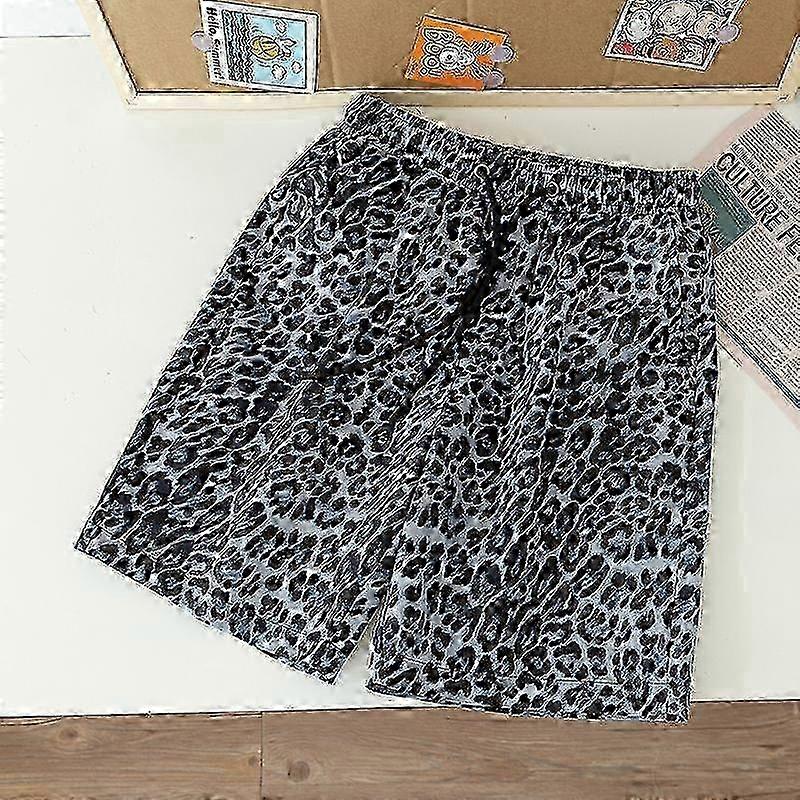Hot Plus Size Summer Beach Shorts Men Elastic Waist Leopard Print Casual Shorts Summer
