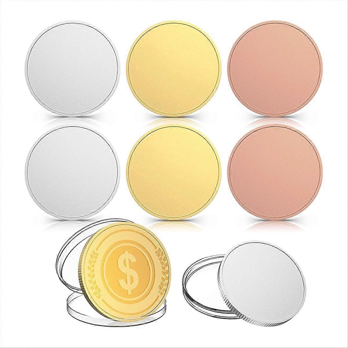 6Pcs Blank Challenge Coins, Laser Engraved Patterns Multicolor