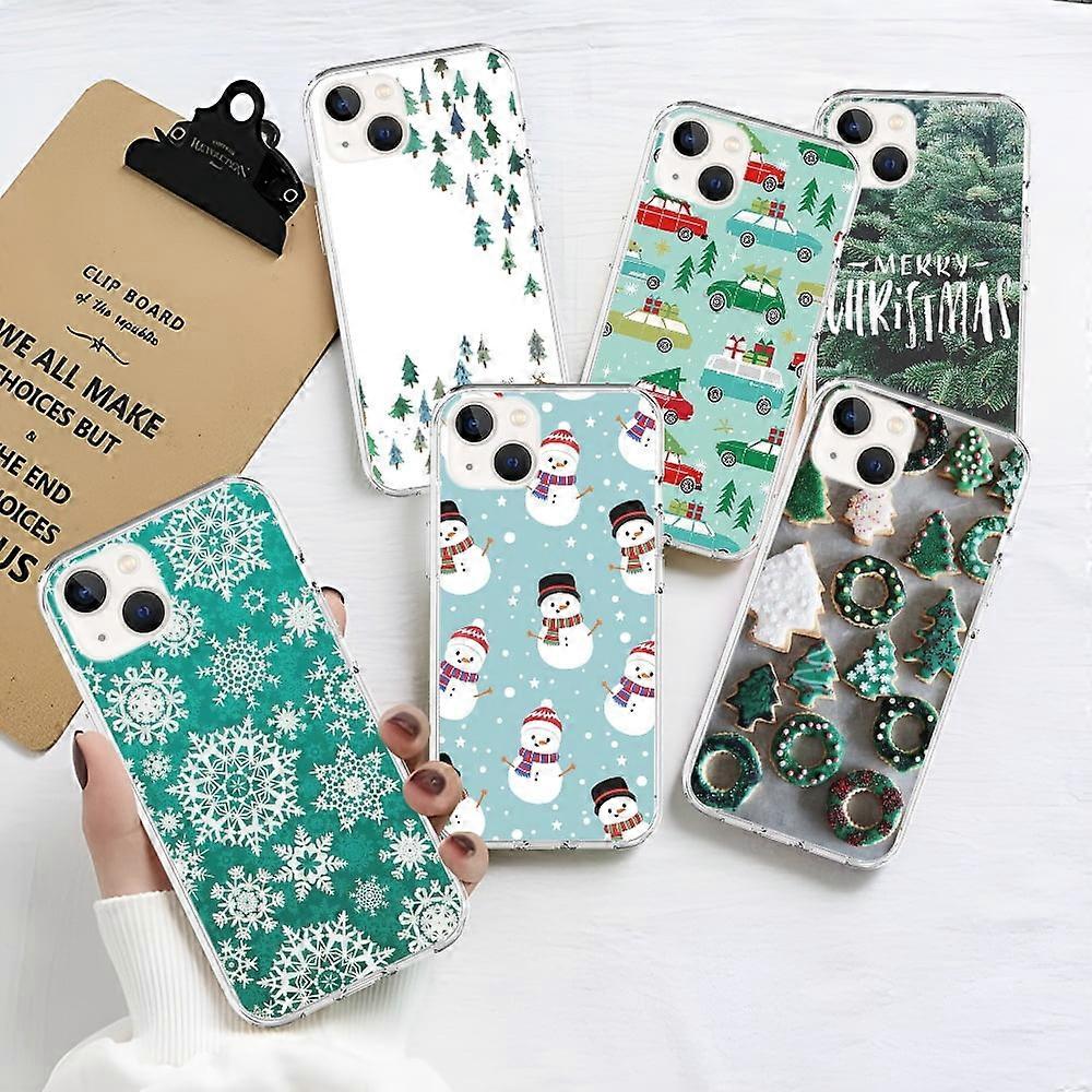 Christmas Snowman Pattern Phone Case for compatible with iPhone 14 13 12 11 Pro Max mini XS XR X 8 7 6S 6 Plus Case Transparent Protection Back Cover