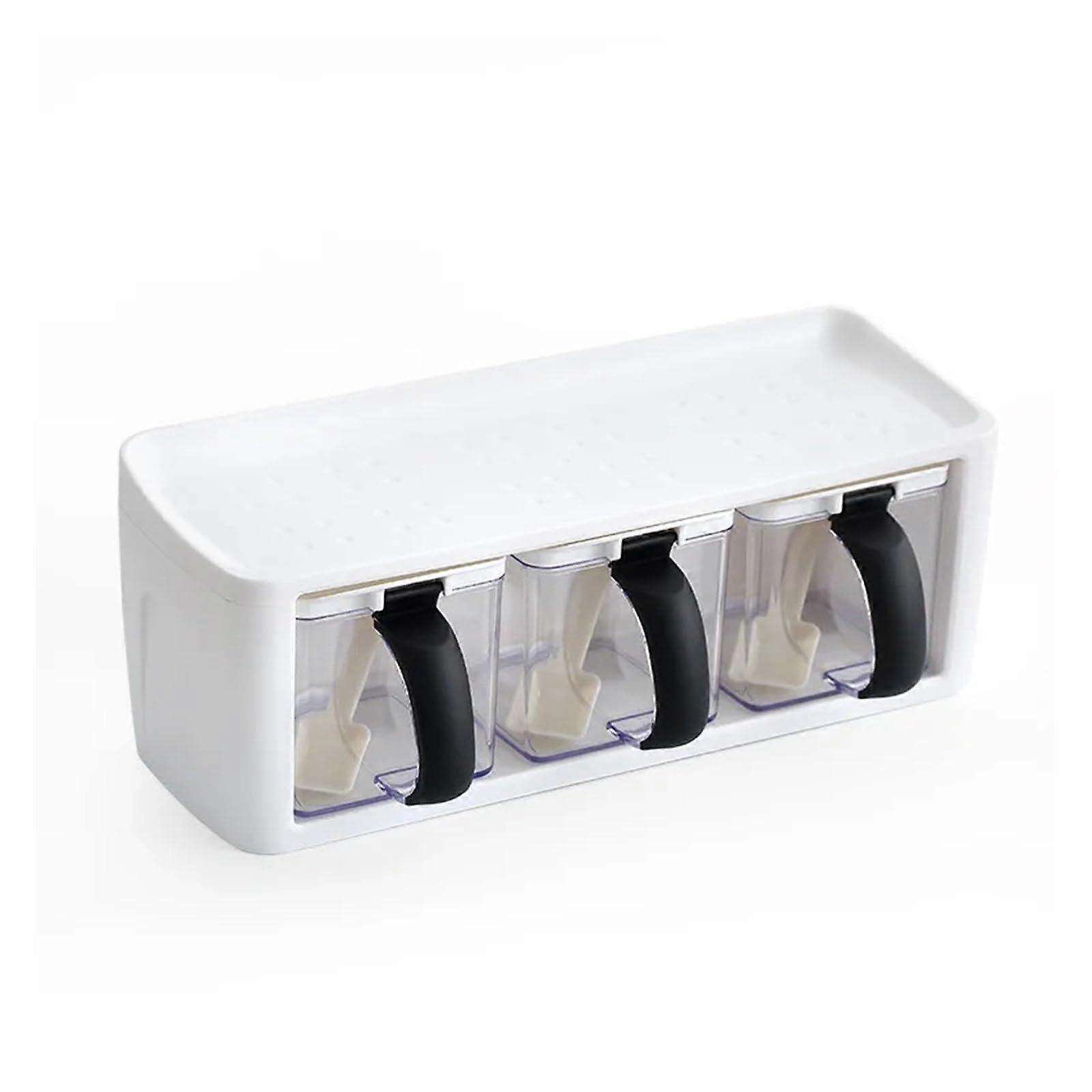 Spice Containers 3Grid Plastic Spice Storage Box Kitchen Organizer Set Salted Seasoning Jar Holder