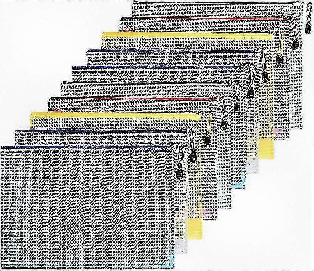 A5 Document Bag Set with Mesh Plastic Design: 10 Piece File Zippered Pockets for Organizing Files and Documents
