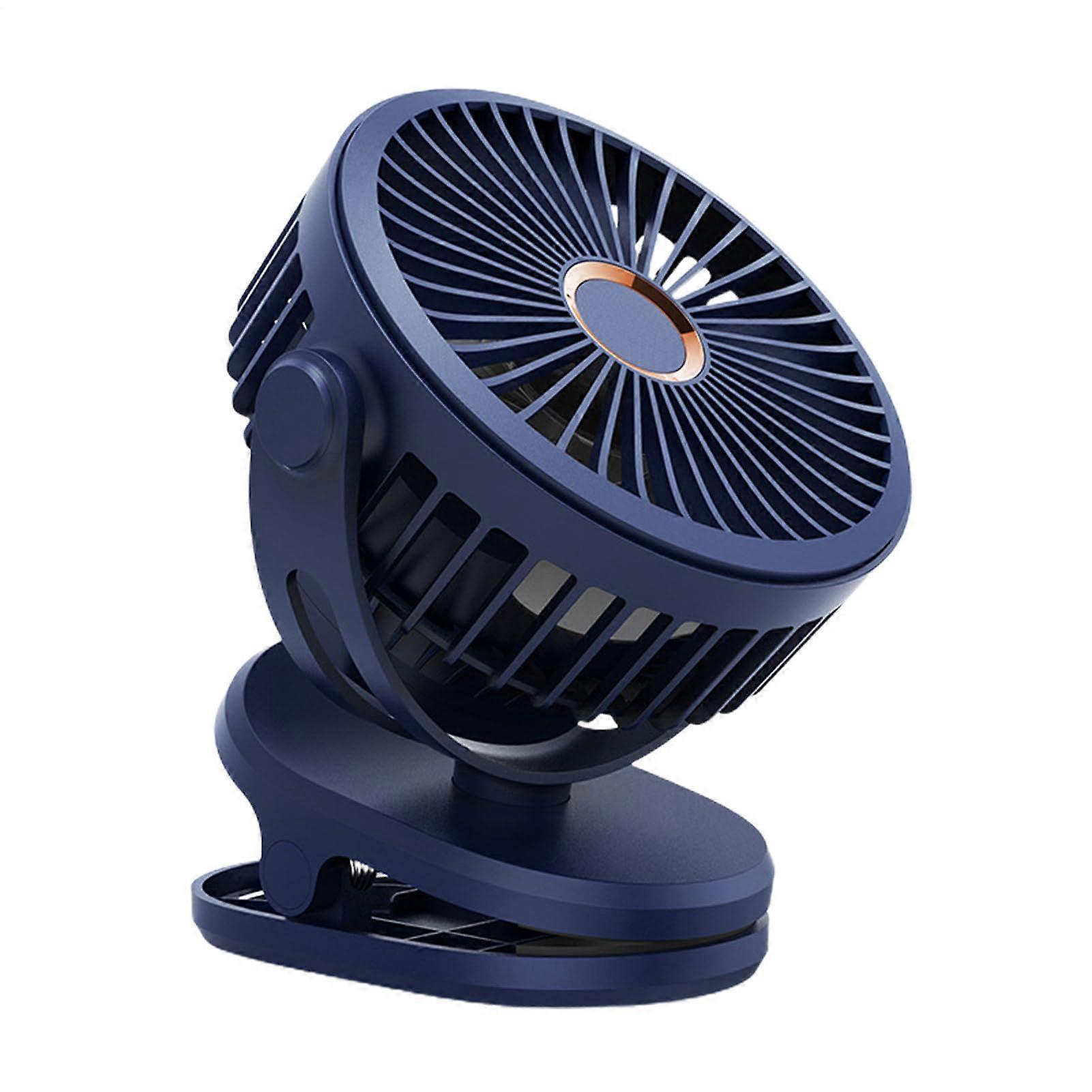 Clip On Fan For Bed Rechargeable Small Portable Rotatable 720 Degree Adjustable Blower 4 Speeds Blue