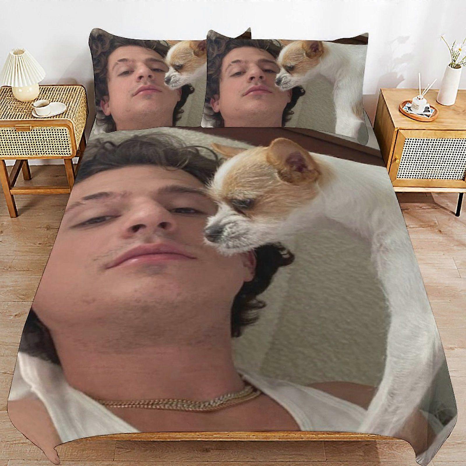 u548 Charlie Puth Bedding Solution Soft Texture Smooth Finish Cozy Zipper Duvet Cover Sets for Family Sleep n548