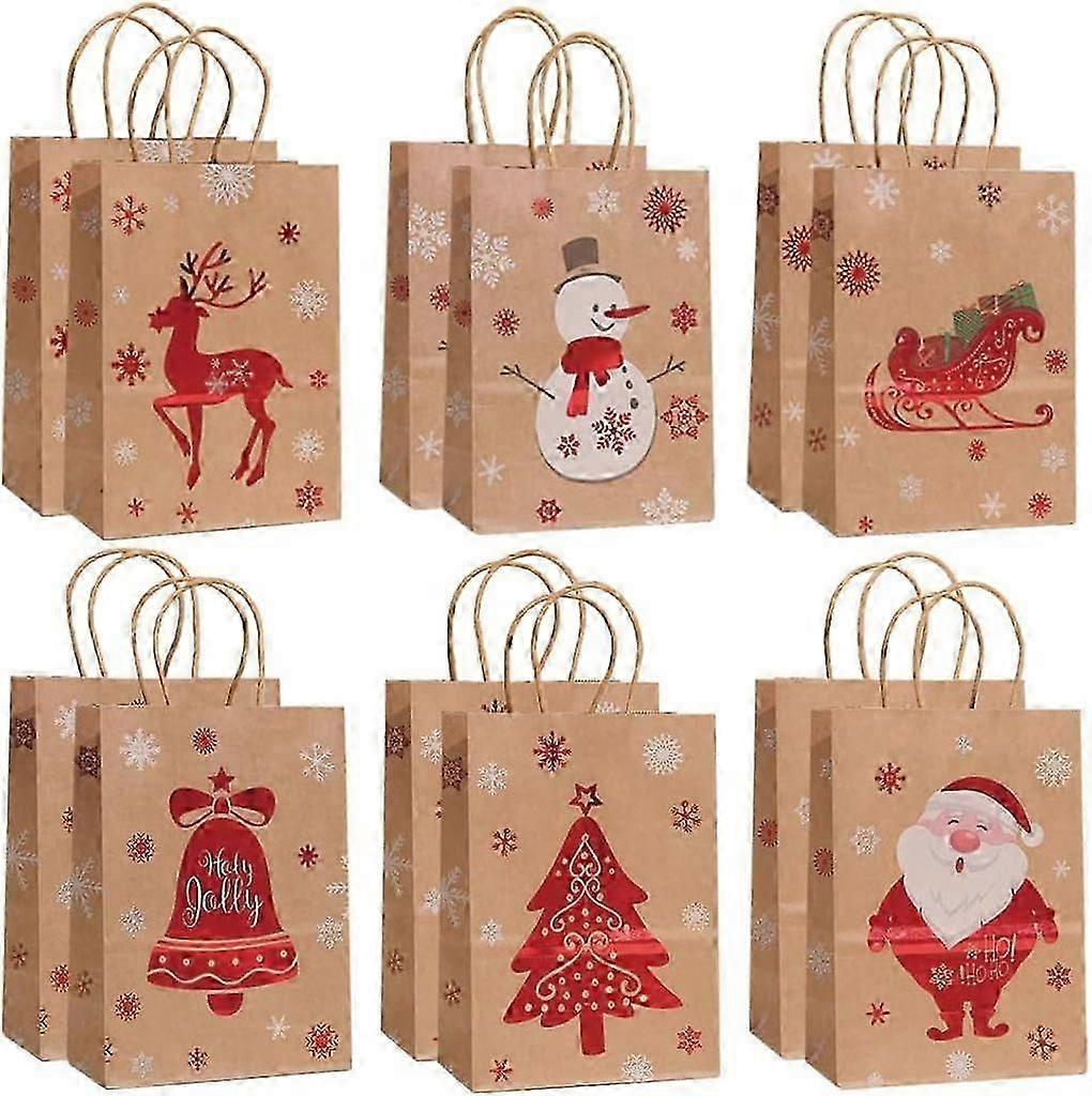 Pack of 12 Christmas kraft gift bags, Christmas gift bags, Christmas gift bags, reusable Christmas gift bags, Christmas paper bags with handles