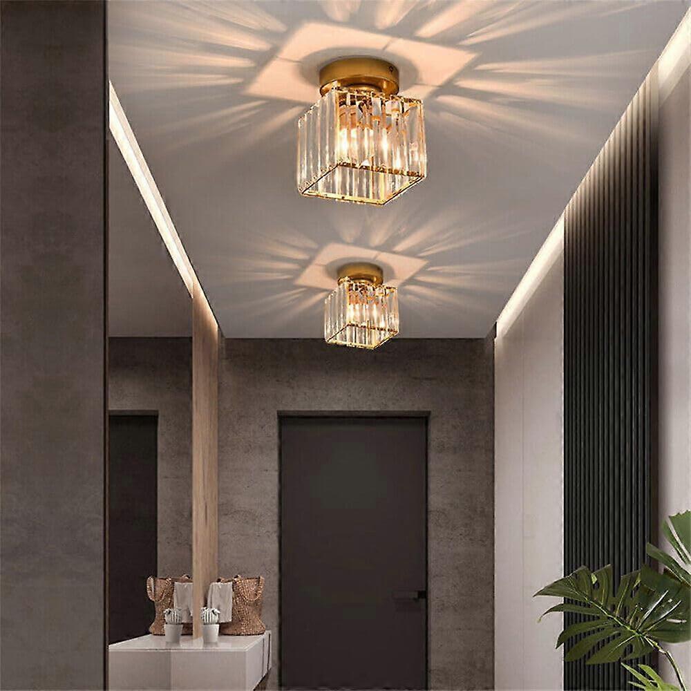 Crystal Ceiling Light, Mini Semi Flush Mount, Modern Chrome LED Crystal Chandelier Fitting For Kitchen, Dining, Hallway