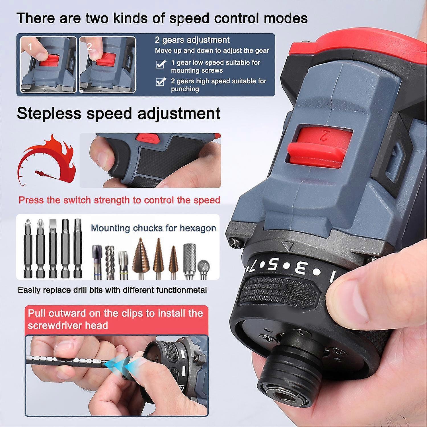21V Multi-function Electric Screwdriver 55Nm Torque Brushless Motor Practical Screw Driver for Home 