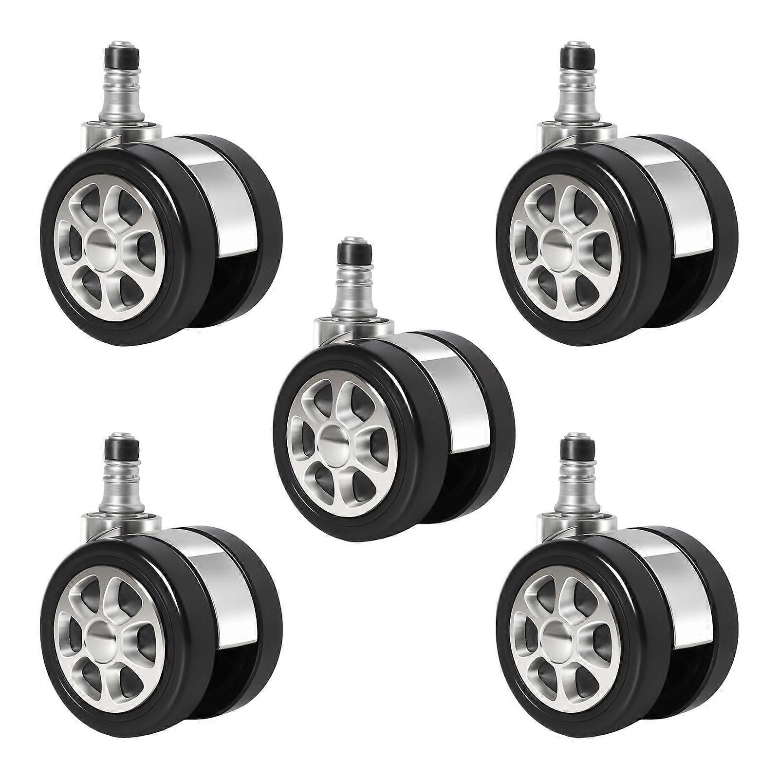 2.5" Desk Chair Rollers Quiet Motion With Shock Resistant Build Smooth Movement Casters For Wood Tile Floors  silver