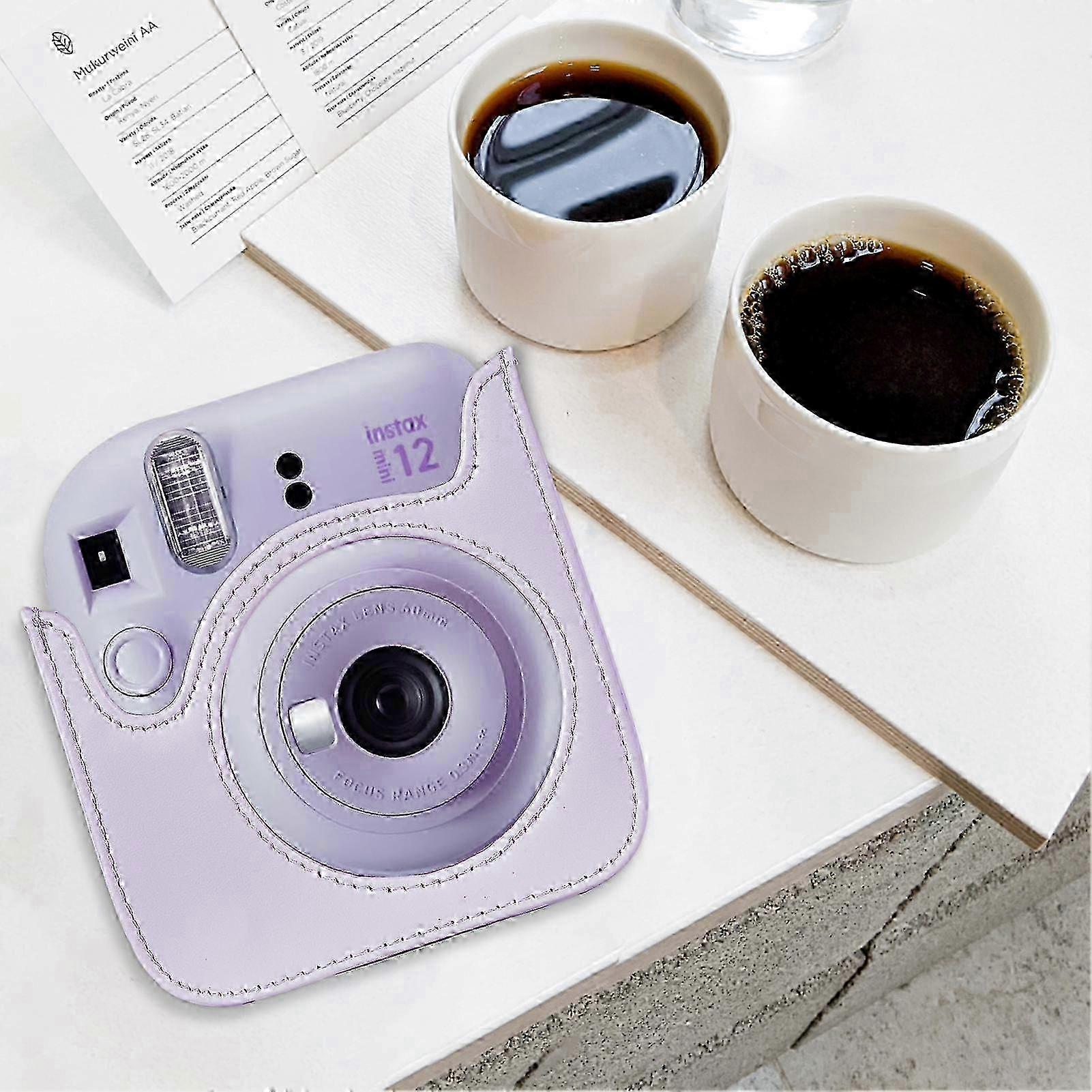 Instant Camera Protective Case PU Leather Camera Storage Bag with Removable Adjustable Shoulder Strap Replacement for Fujifilm instax mini 12