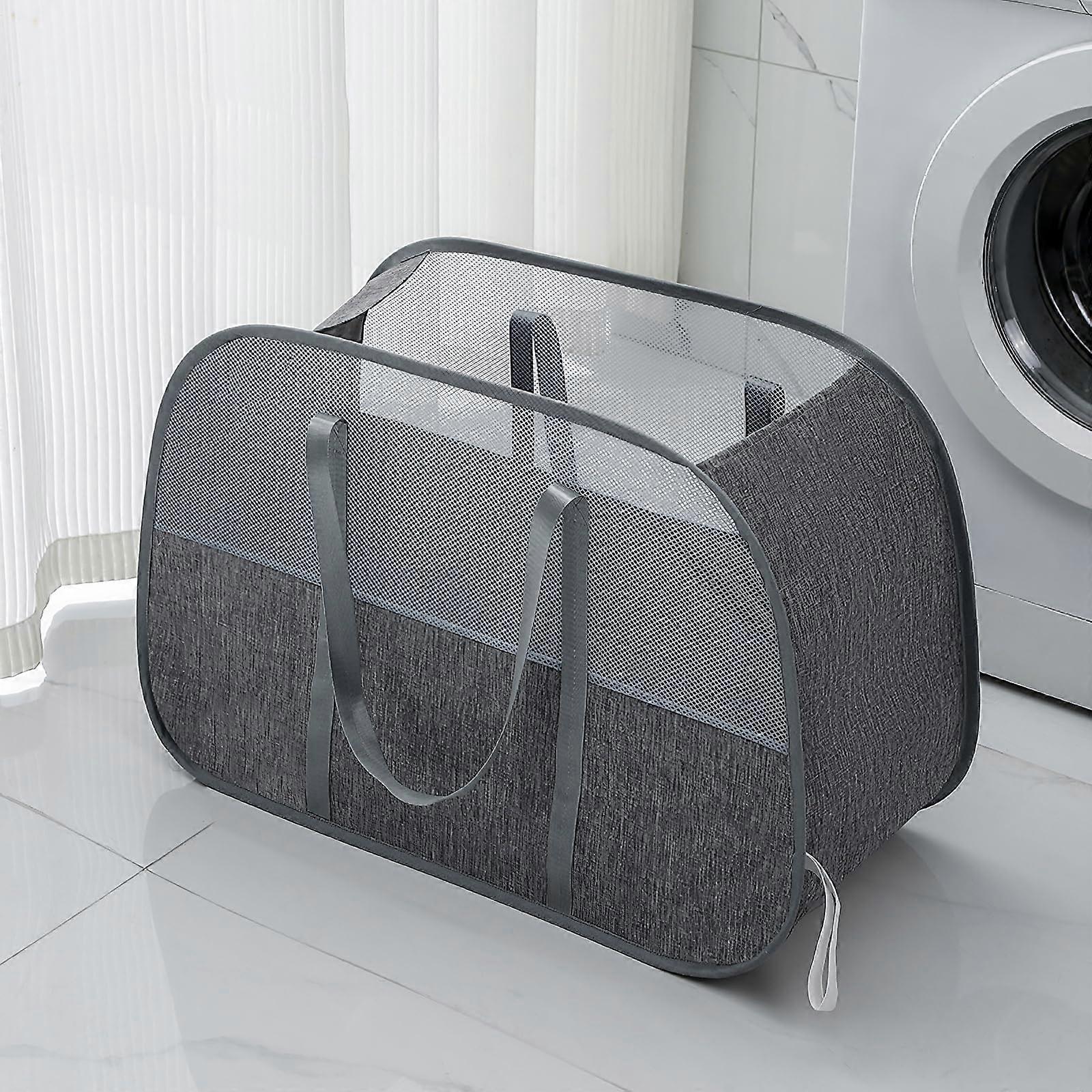 Collapsible Laundry Basket 95L Foldable Hamper with Handles for Clothes Storage, Grey