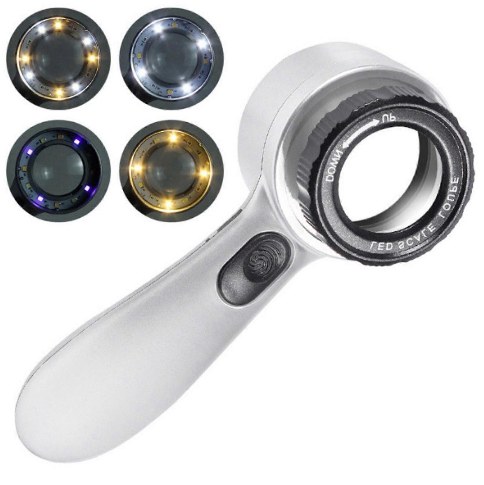 Handheld 30x Magnification Tool 4 Color Adjustable LED Light Rechargeable Battery Ergonomic Design For Detailed Item Authentication Multicolor