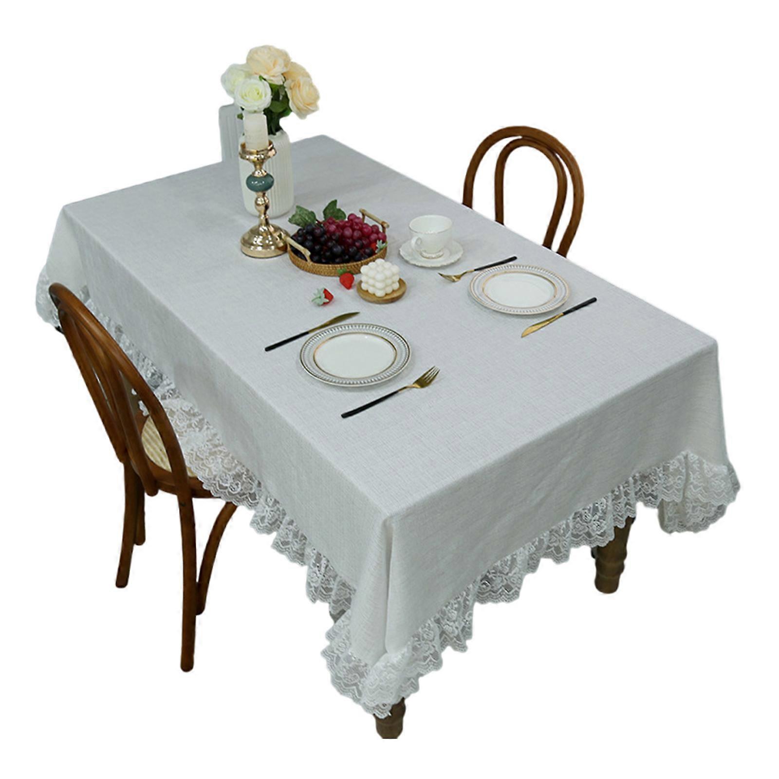 Artistics Florals Print Table Cover Polyester Machine Washable Fit Various Table Size Decorative Dining Accessory  White