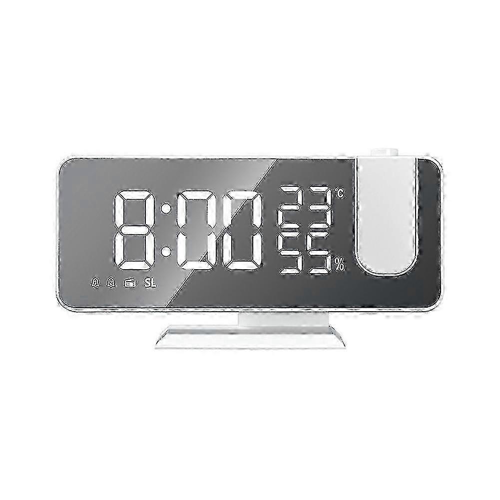 Radio Led Digital Smart Alarm Clock Watch Table Electronic Desktop Clocks Usb With 180 Projection Time Snooze White