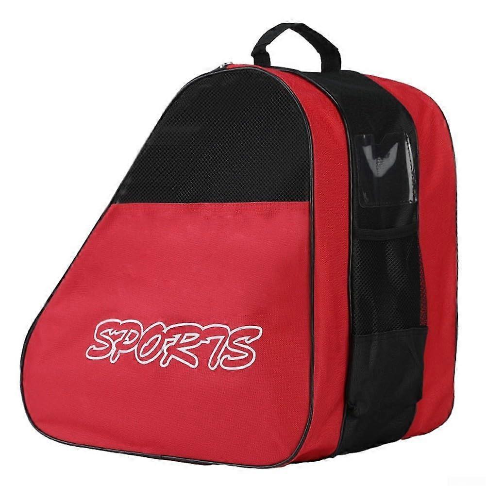 Roller Skate and Ice Skate Bag Oxford Cloth Large Capacity with Adjustable Shoulder Strap Red