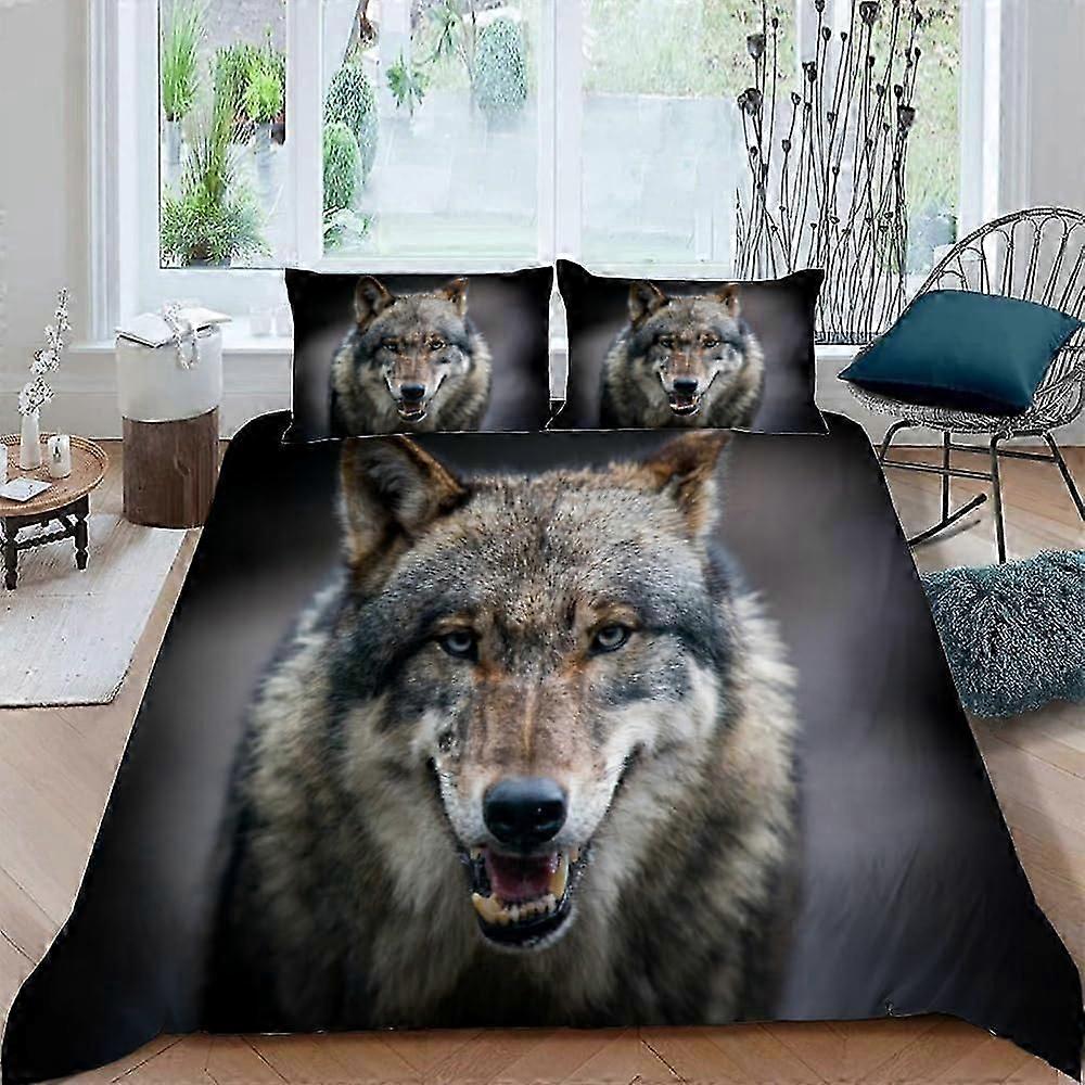 غطاء لحاف 240x260 سم غطاء سرير للبالغين من Wolf Animal مع مجموعة مفروشات من الألياف الدقيقة بسحاب + 2 غطاء وسادة