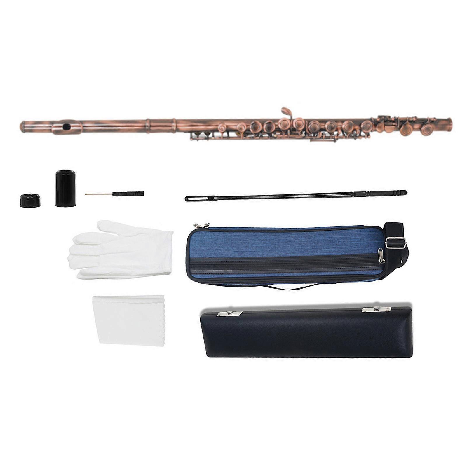 C Flutes Closed Hole 16 Key Flute for Starter Flute Instrument with Cleaning Kits, Carrying Case, Gloves, Tuning Rod  Red