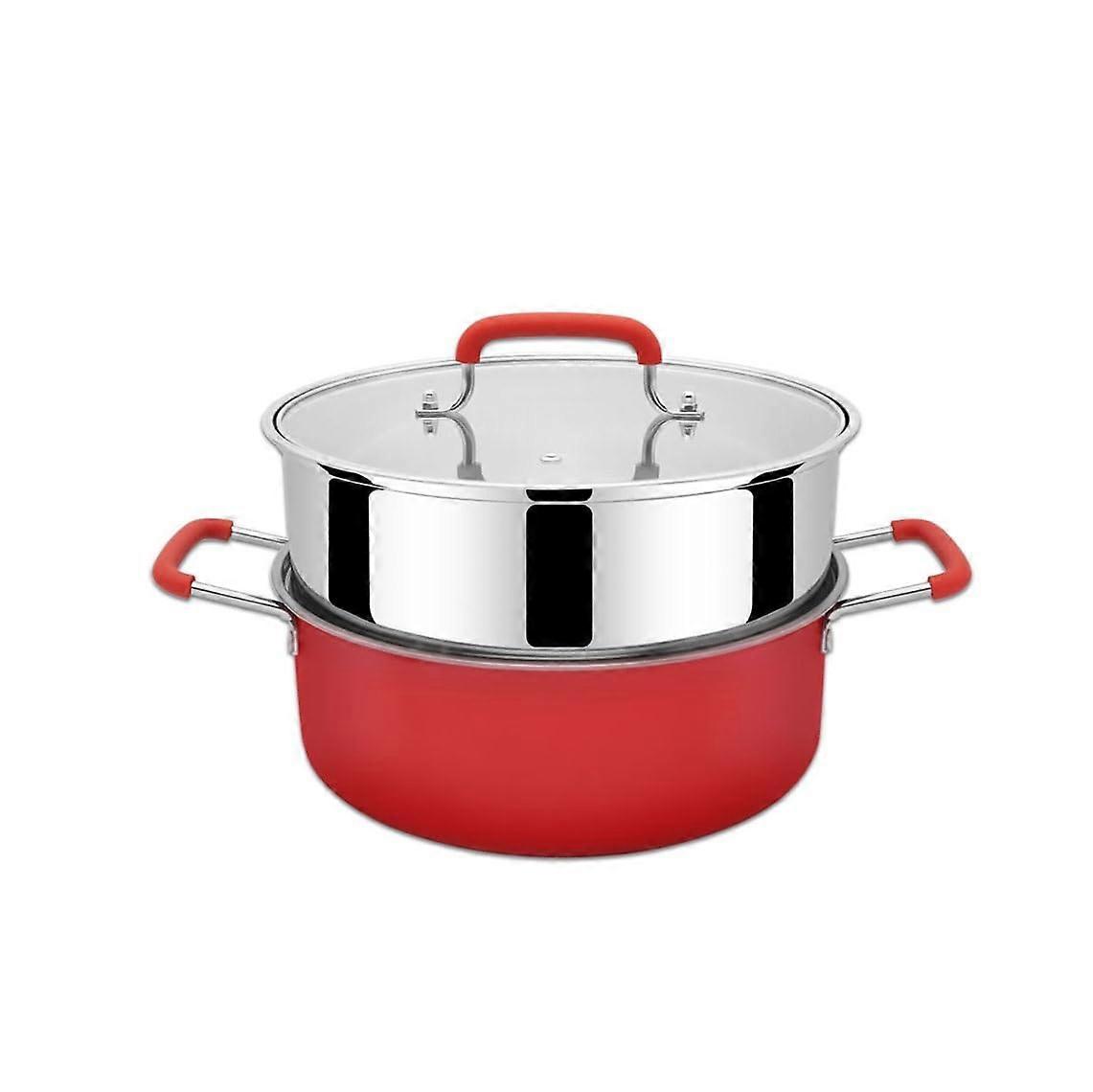 Stainless Steel Double Layer Steamer Pot with Dual Handles for Vegetables Dumplings Soup