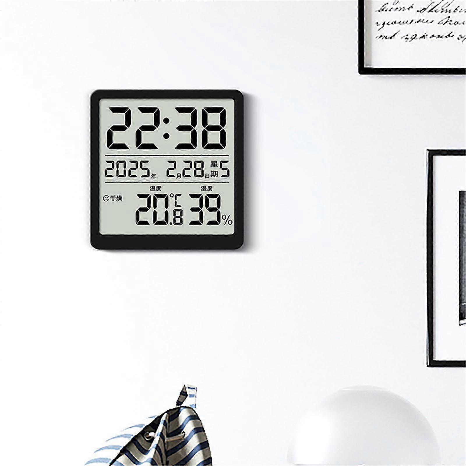 Magnetic Digital Alarm Clock with Date Time Temperature Humidity LCD Display Battery Operated for Modern Home Decors White