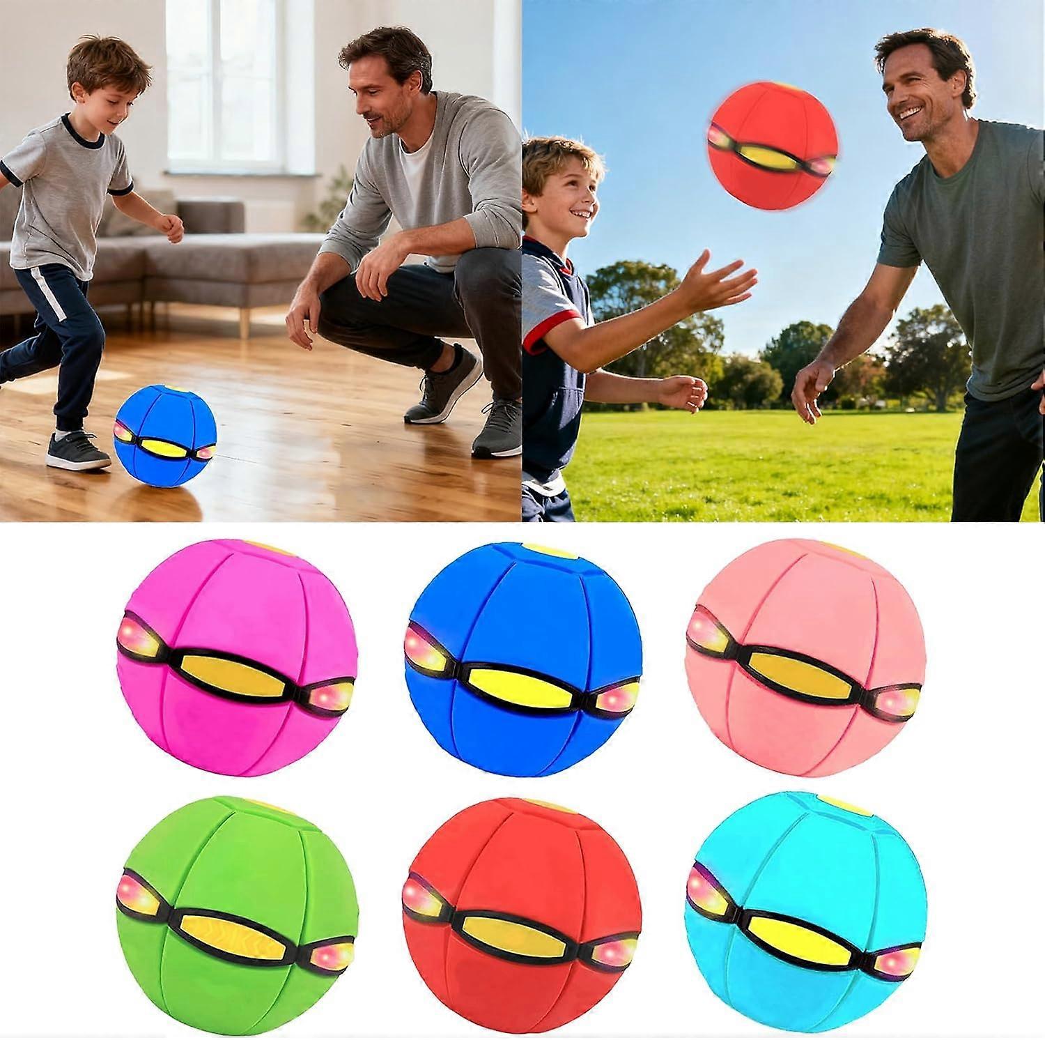 Magic Metaball, Children's Bouncing Ball, Magic Flying Saucer, Bouncy Ball, Parent-Child Interaction, Dual Form Freely Switchable, with 6 Light (Blue)