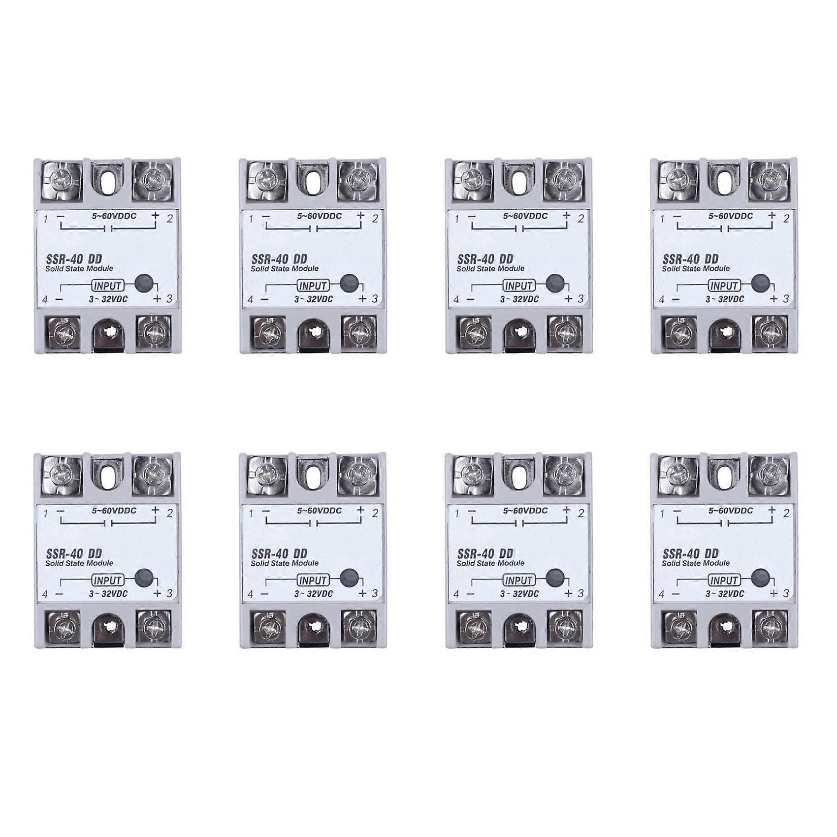8X Single Phase Solid State Relay DC-DC SSR-40DD 40A DC3-32V DC5-60V White+Silver