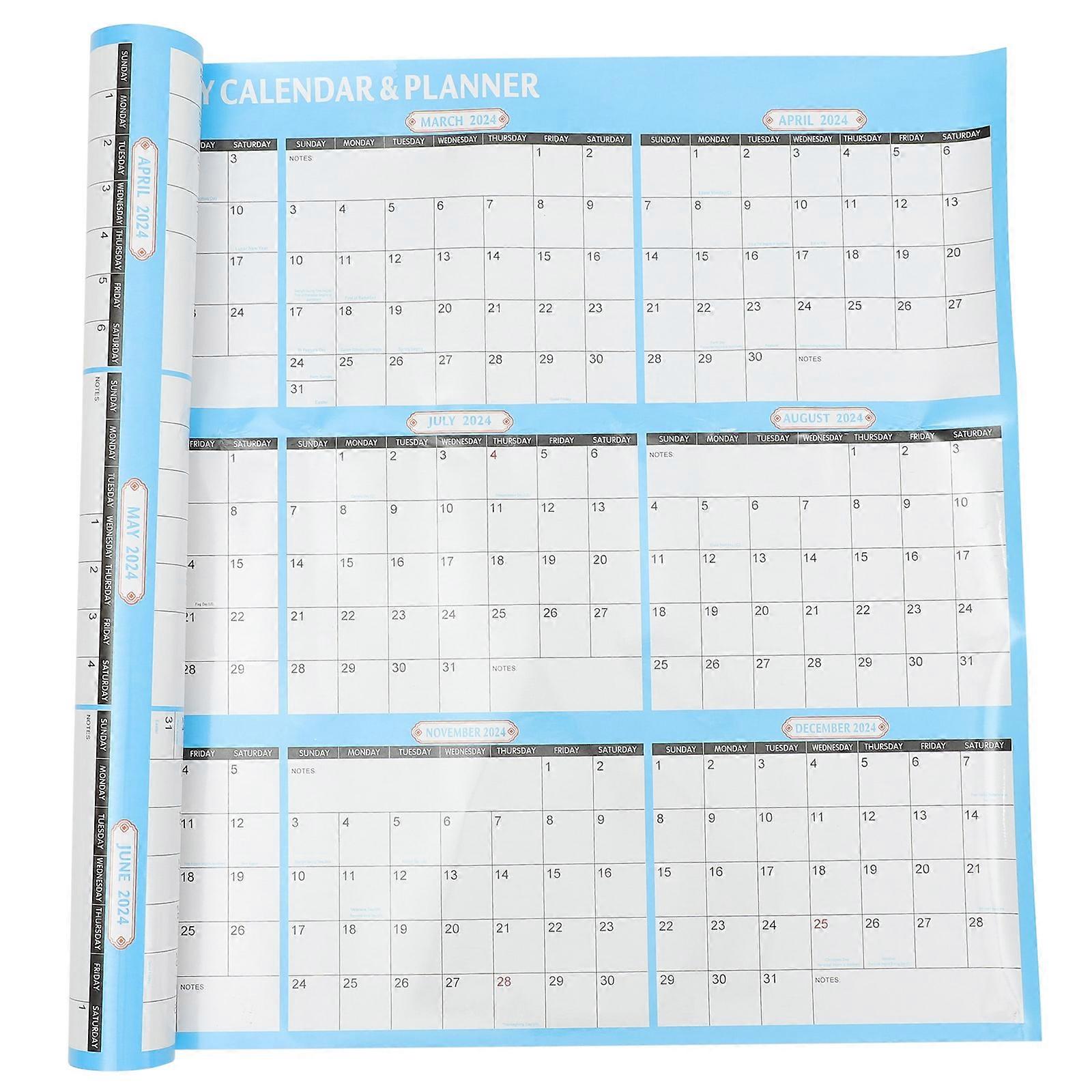 2024 Blue Yearly Wall Calendar for Home Use Smooth Paper Monthly Planner Gift Option 16 x 12 Inches