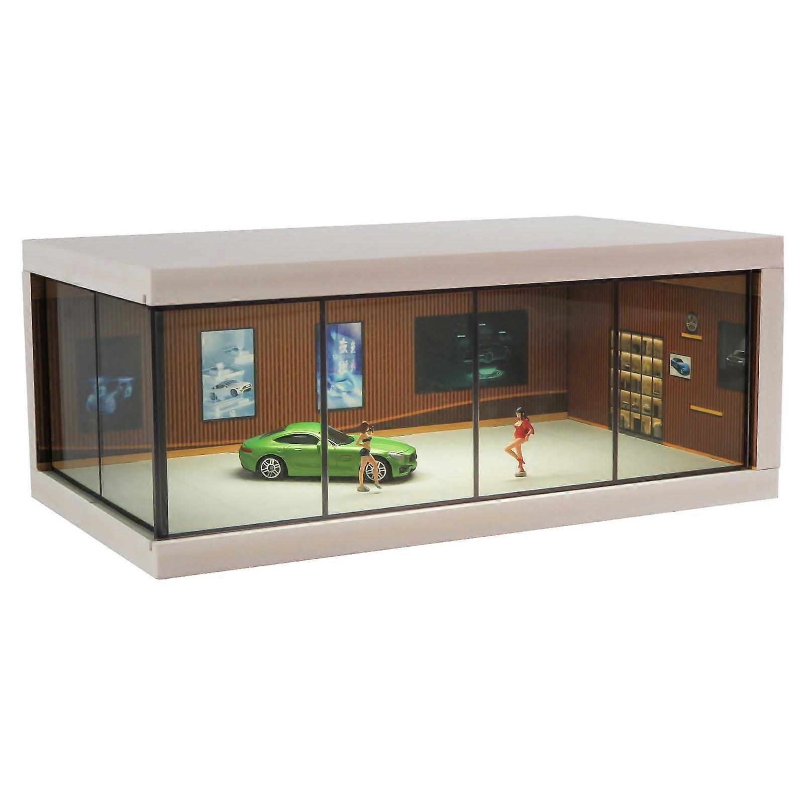 Display Case for Model Car with LED Light Parking Garage Dioramas 1/64 Scale Diecast Toy Car Garage  Dark Brown